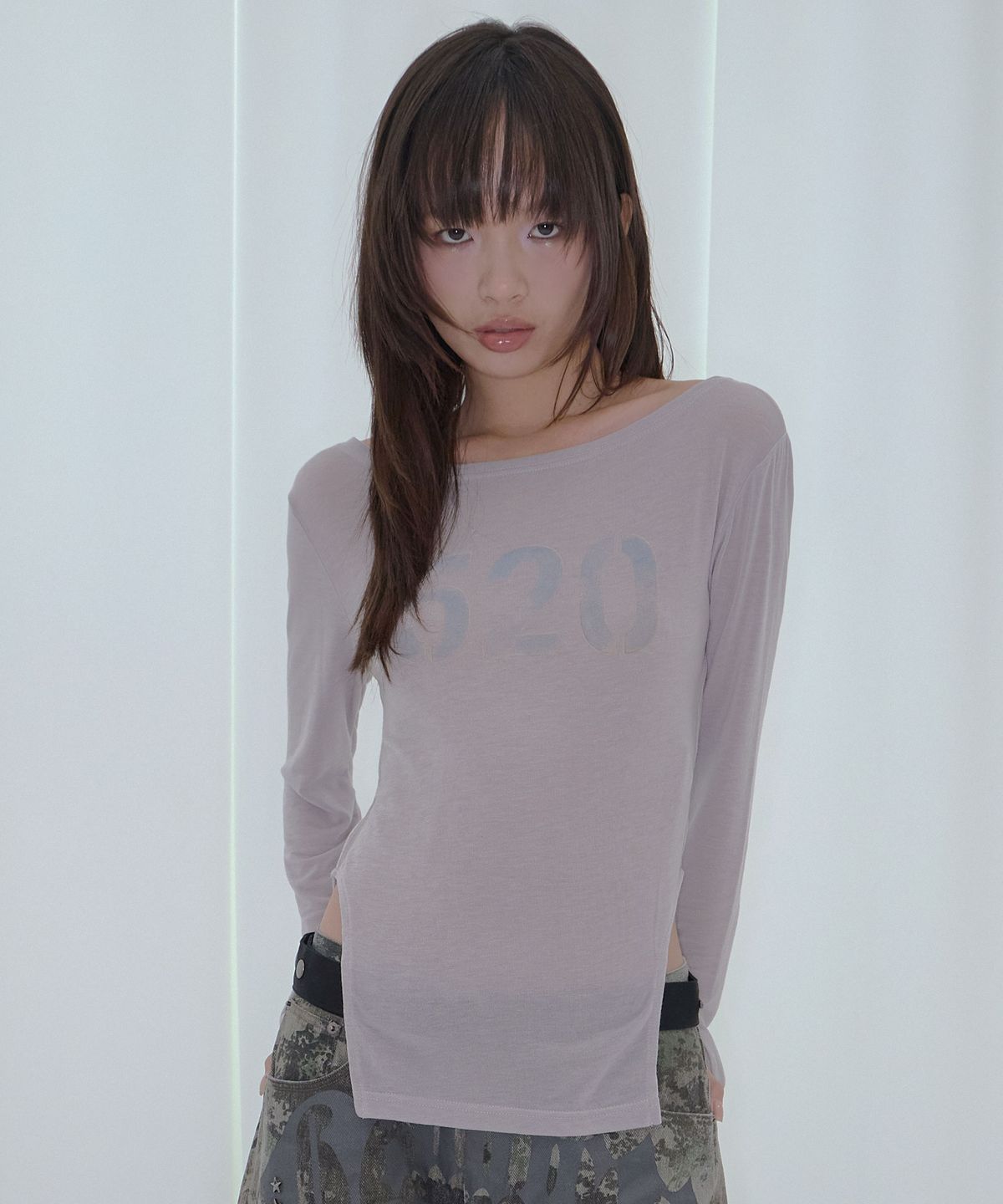 팬시클럽(FANCY CLUB) 520 보트넥 쉬어 롱슬리브 (GRAY) F26QB047