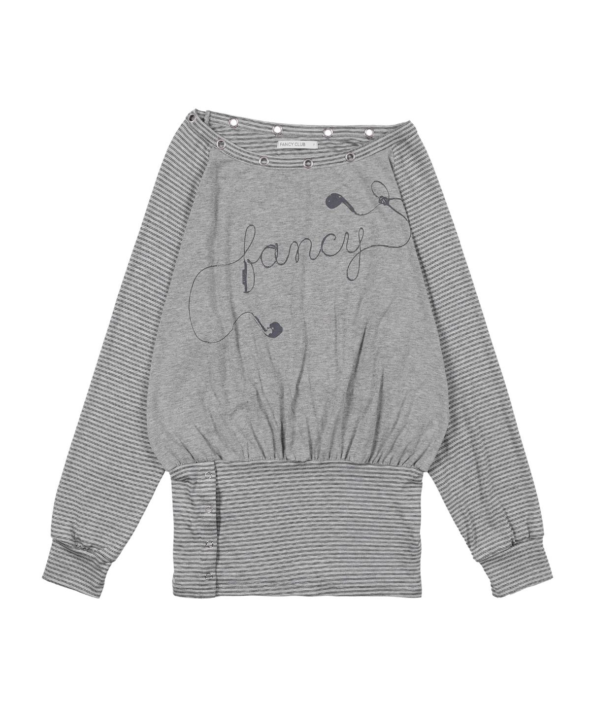 팬시클럽(FANCY CLUB) 드로잉 스트라이프 오프숄더 (GRAY) F26QB044