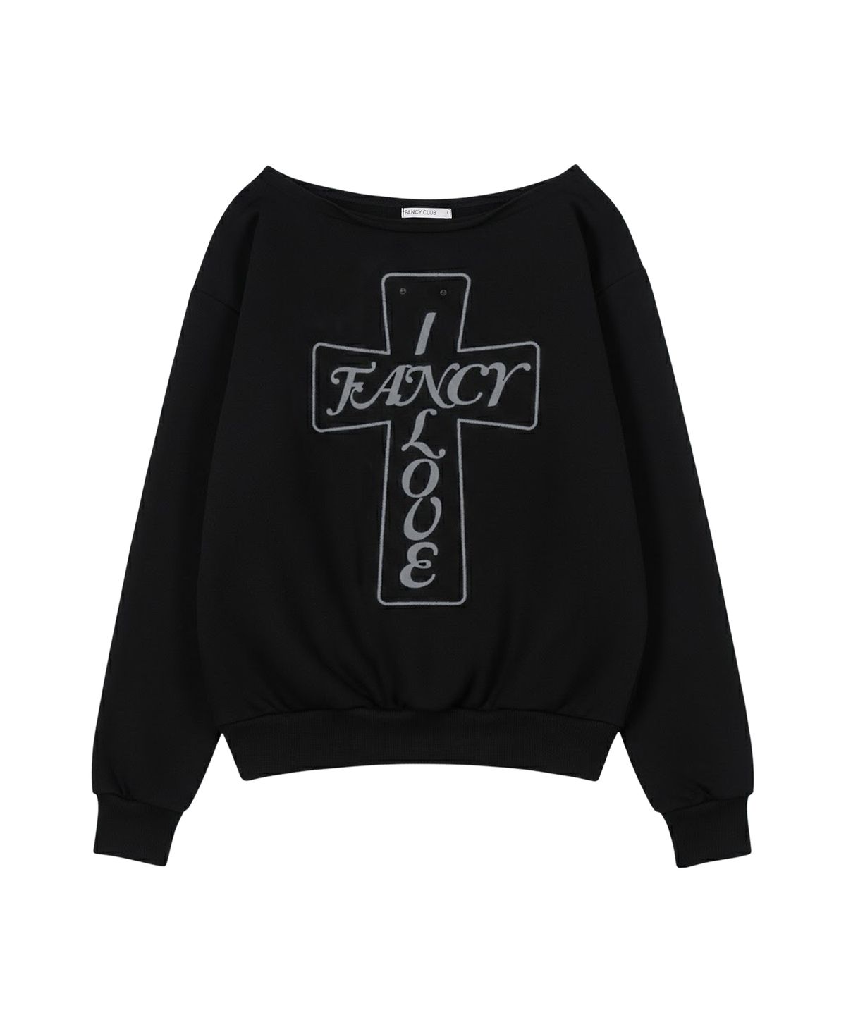 팬시클럽(FANCY CLUB) 프로스 오프숄더 스웻셔츠 (BLACK) F26QB040