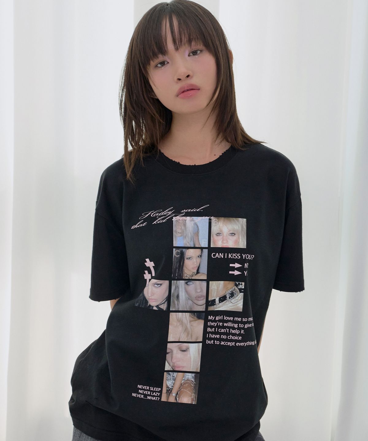 팬시클럽(FANCY CLUB) 데미지 피어리스 티 (BLACK) F26QB050