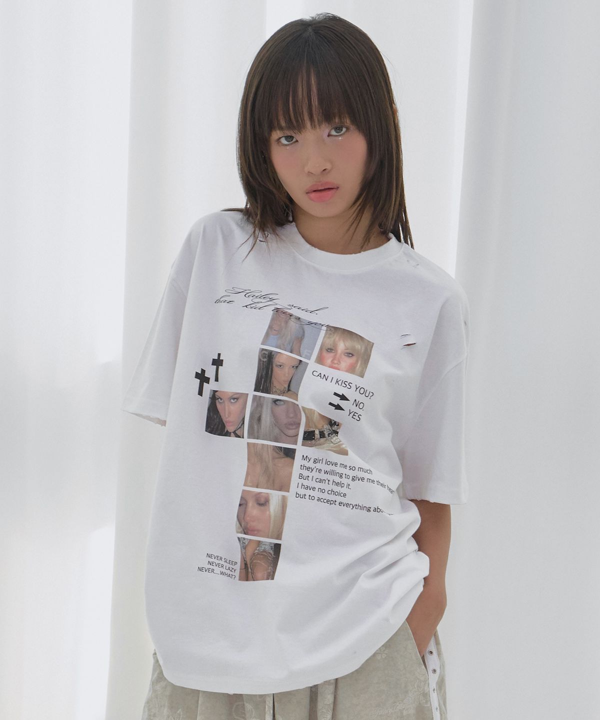 팬시클럽(FANCY CLUB) 데미지 피어리스 티 (WHITE) F26QB050