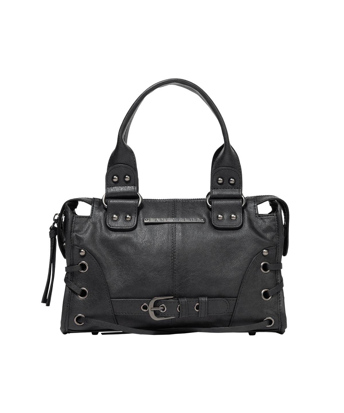 팬시클럽(FANCY CLUB) 벨티드 워싱 비건 레더 미니백 (BLACK) F26QE991