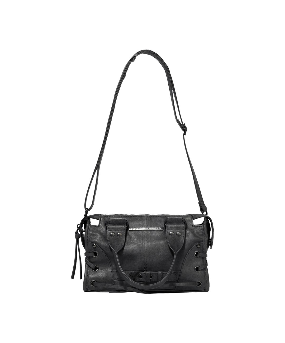 팬시클럽(FANCY CLUB) 벨티드 워싱 비건 레더 미니백 (BLACK) F26QE991