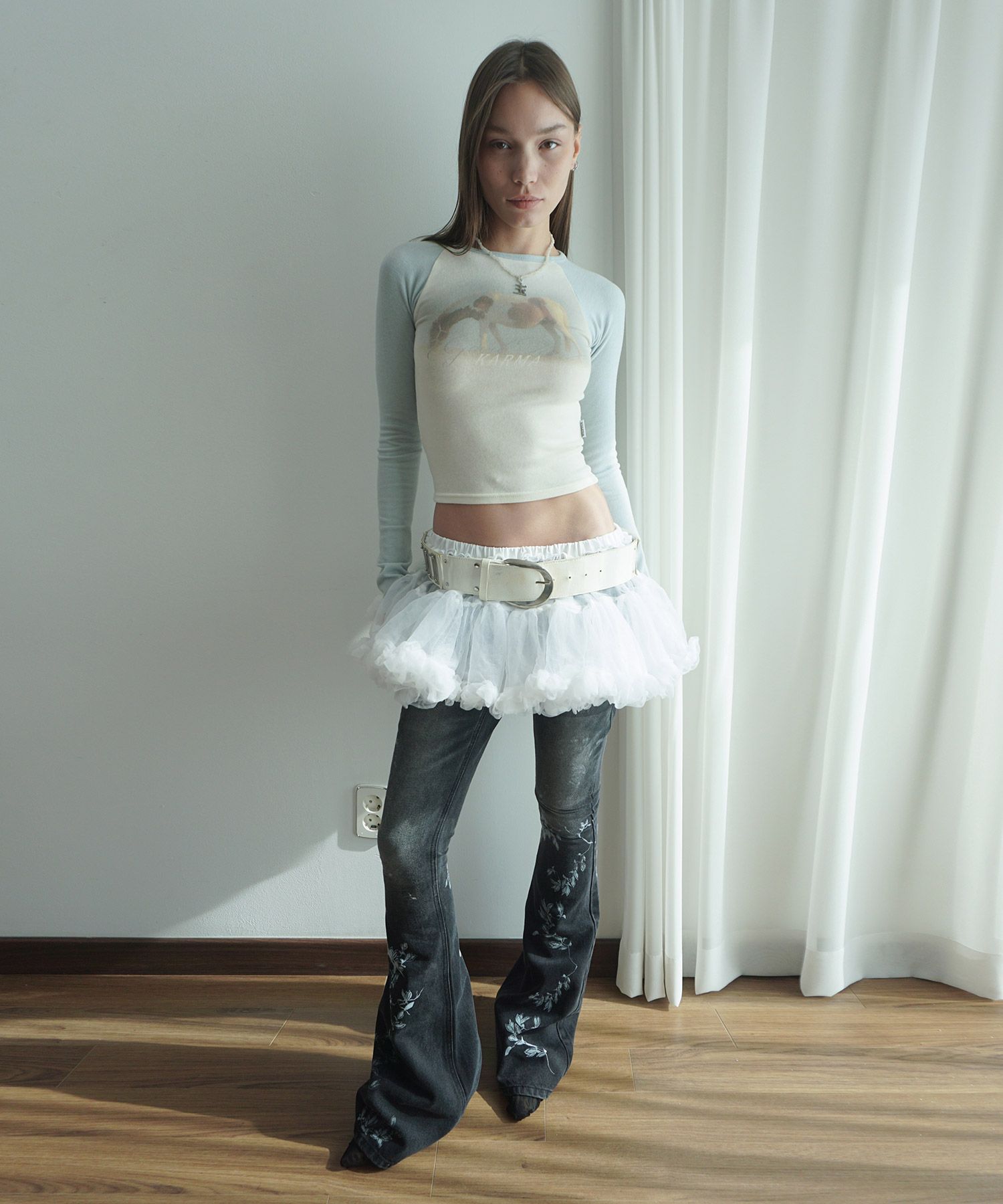 스컬프터(SCULPTOR) Good Karma Raglan Tee Cream/Baby Blue - 사이즈
