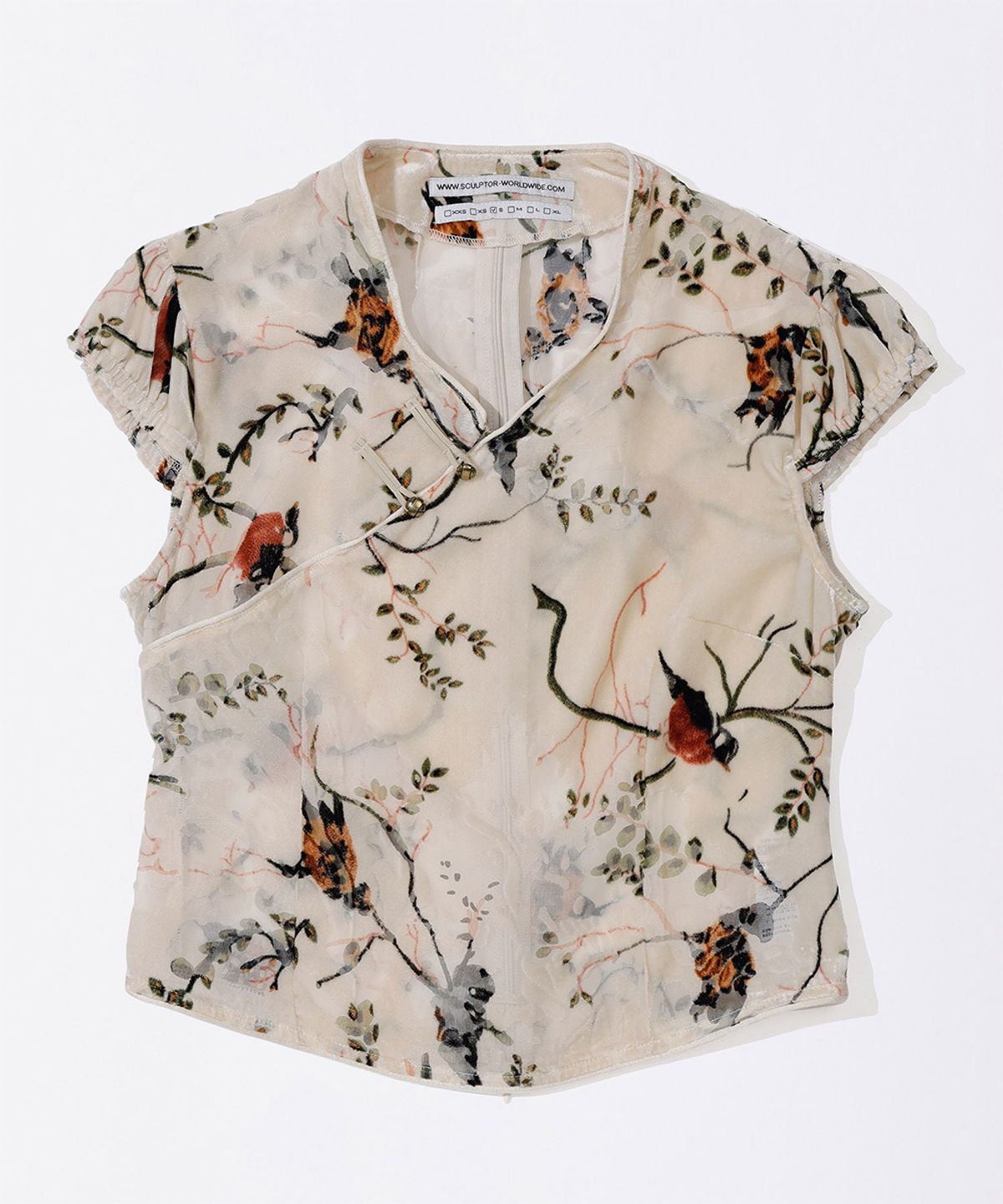 스컬프터(SCULPTOR) Velvet Qipao Blouse Beige