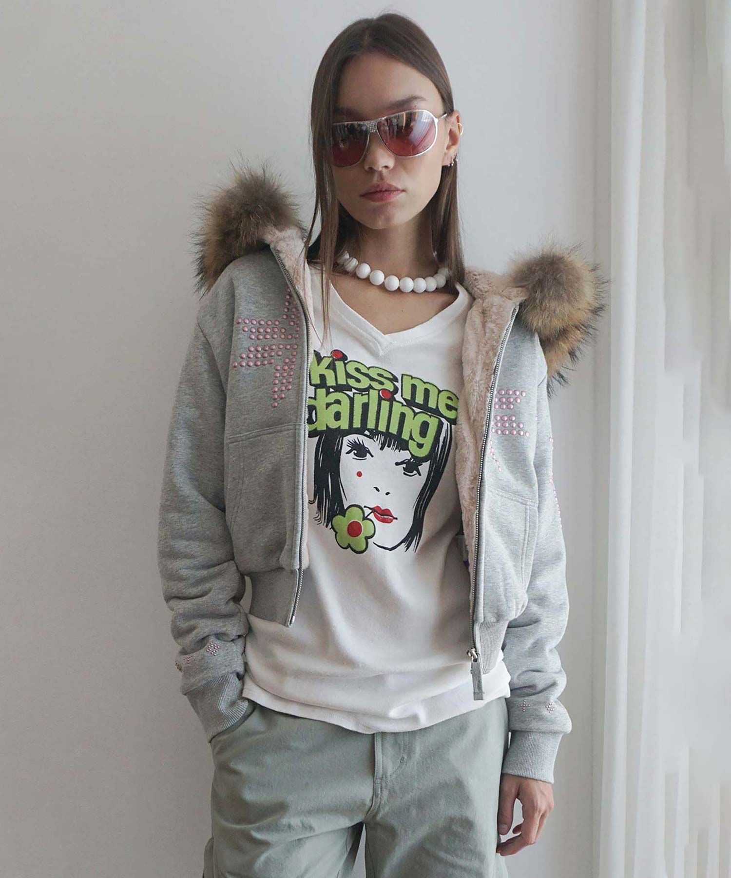 스컬프터(SCULPTOR) Fur Trimming Hooded Zip-Up Melange Gray