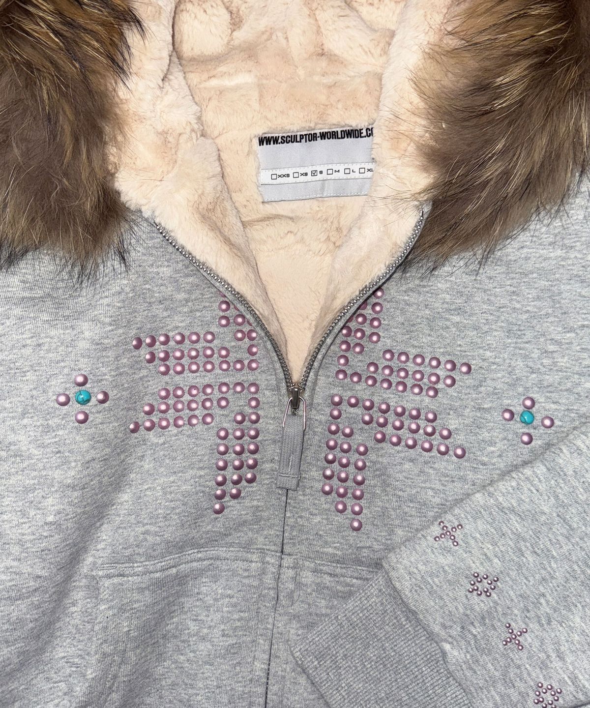 스컬프터(SCULPTOR) Fur Trimming Hooded Zip-Up Melange Gray