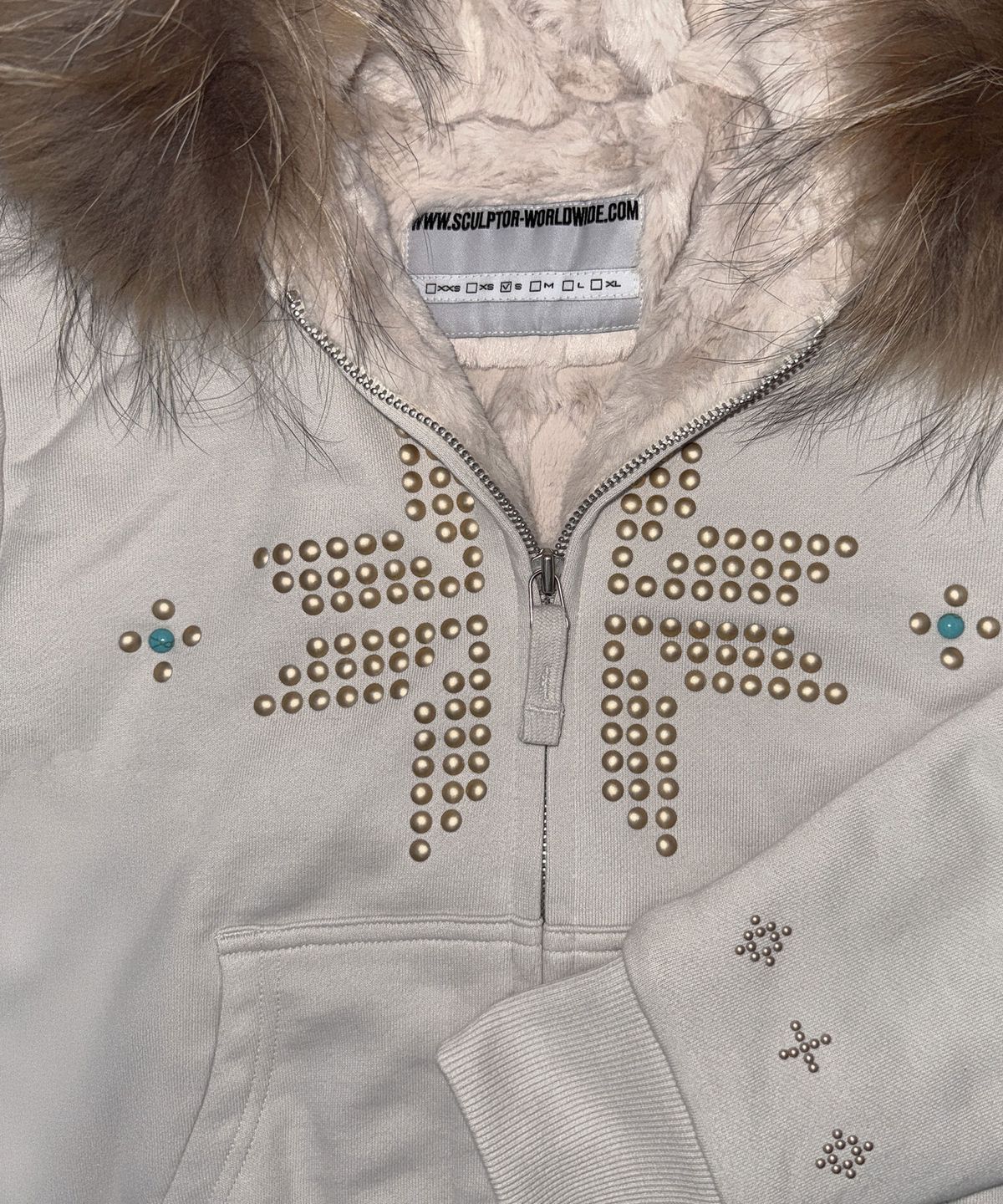 스컬프터(SCULPTOR) Fur Trimming Hooded Zip-Up Dirty White