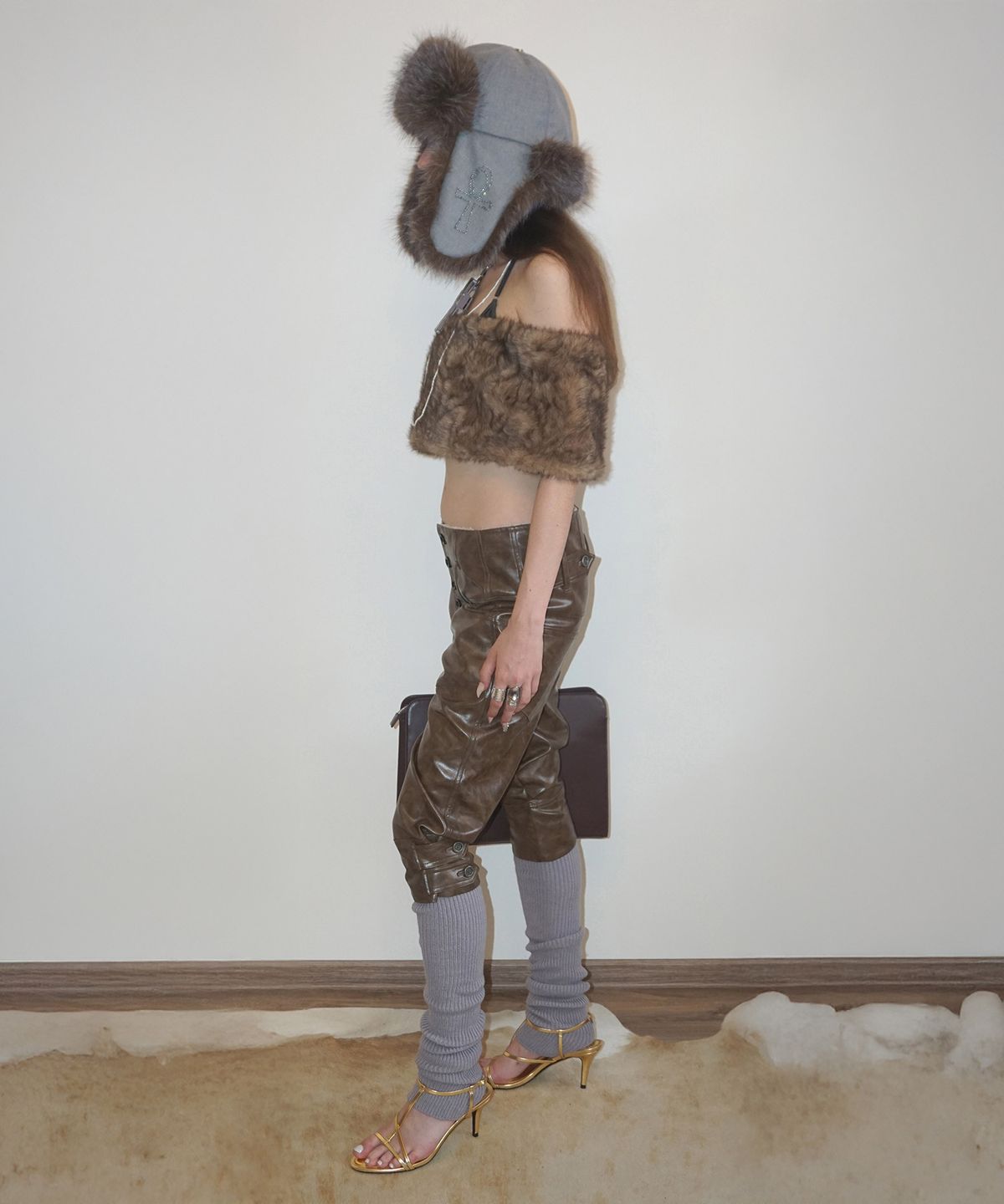 스컬프터(SCULPTOR) Capri Faux Leather Pants Brown