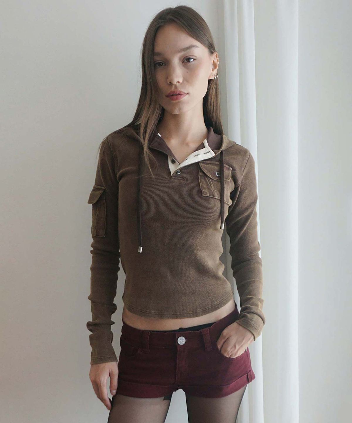 스컬프터(SCULPTOR) Washed Pocket Hoodie Brown