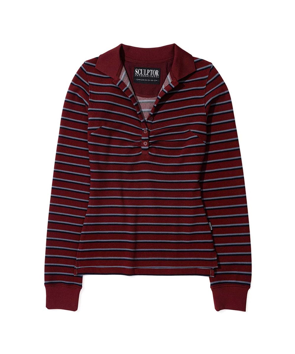 스컬프터(SCULPTOR) Shirring Tennis Shirt Wine Stripe