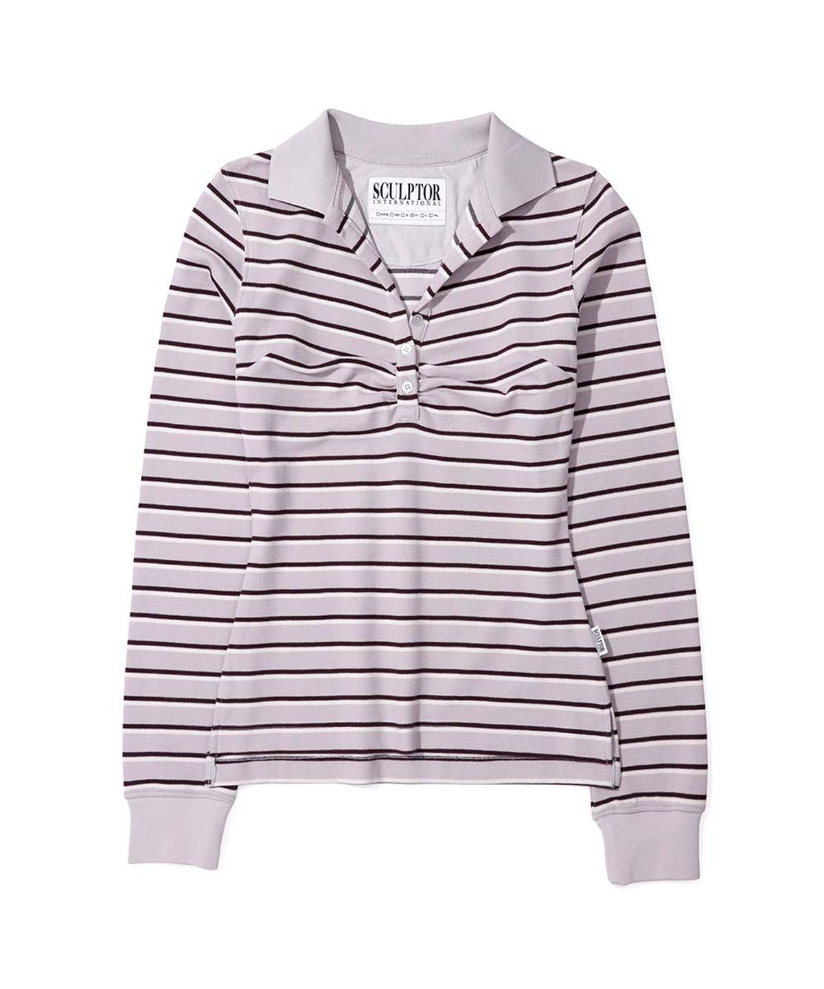 스컬프터(SCULPTOR) Shirring Tennis Shirt Lavender Stripe