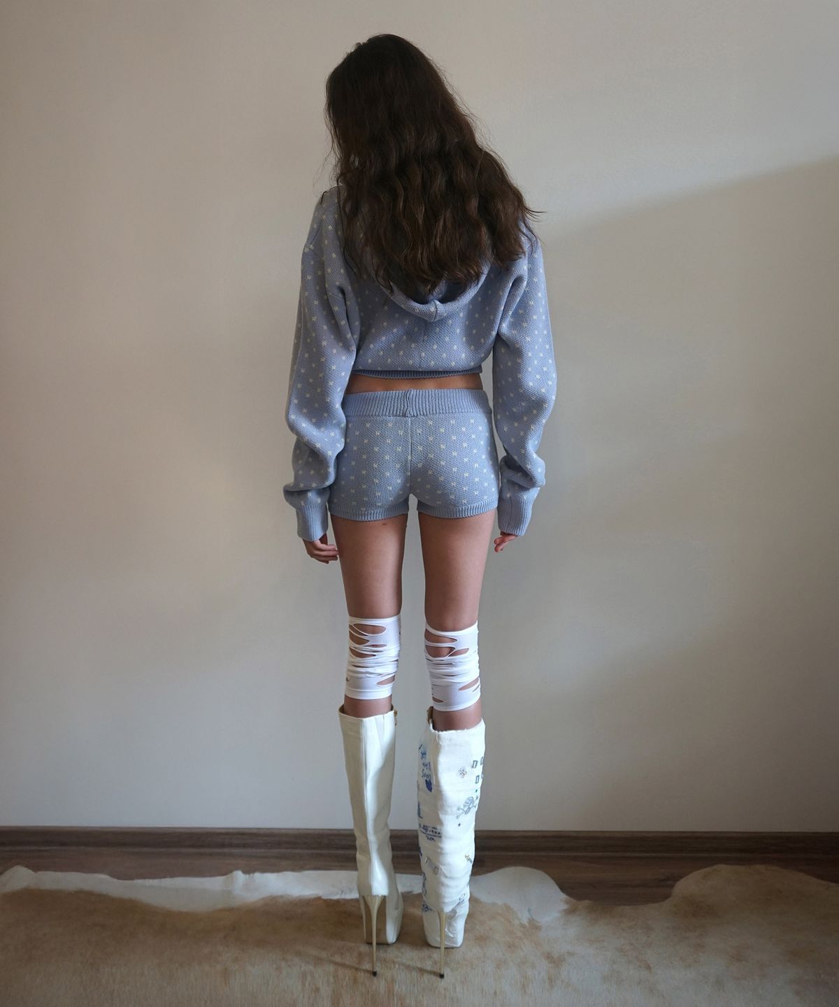 스컬프터(SCULPTOR) Snowflake Knit Shorts Misty Blue