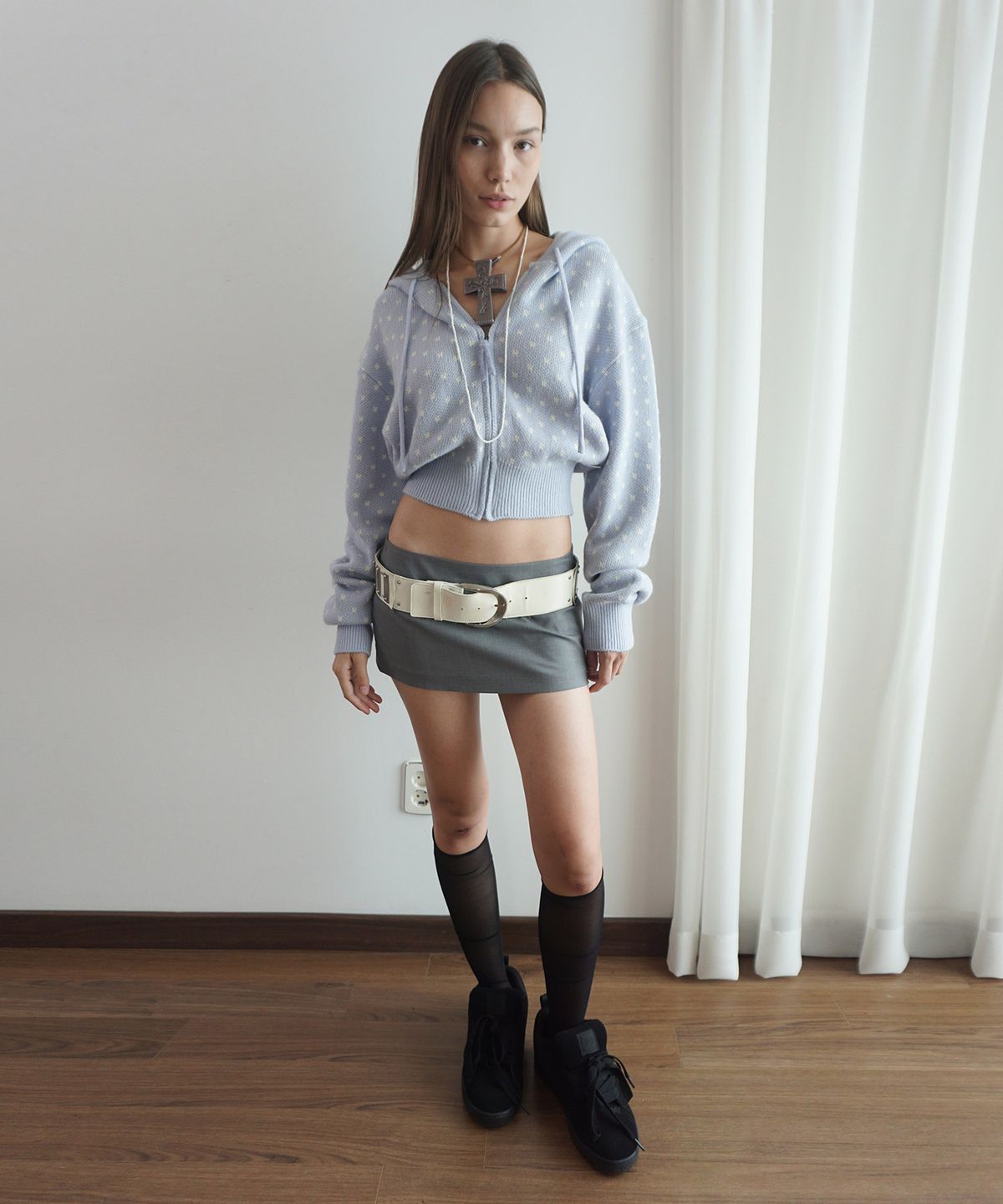 스컬프터(SCULPTOR) Snowflake Knit Zip-Up Misty Blue