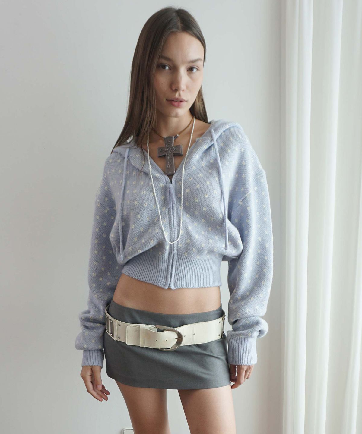 스컬프터(SCULPTOR) Snowflake Knit Zip-Up Misty Blue