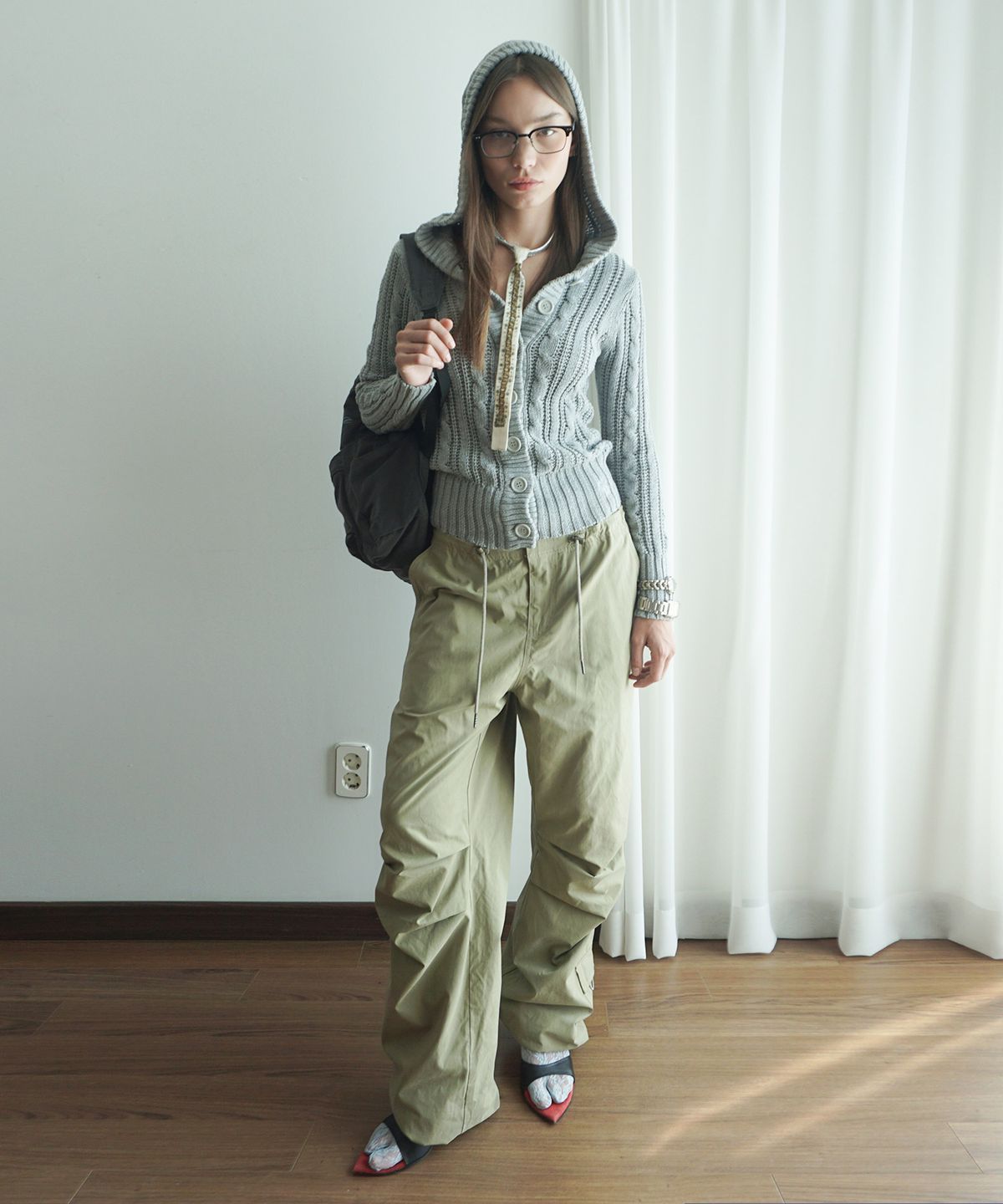스컬프터(SCULPTOR) String Parachute Pants Washed Beige