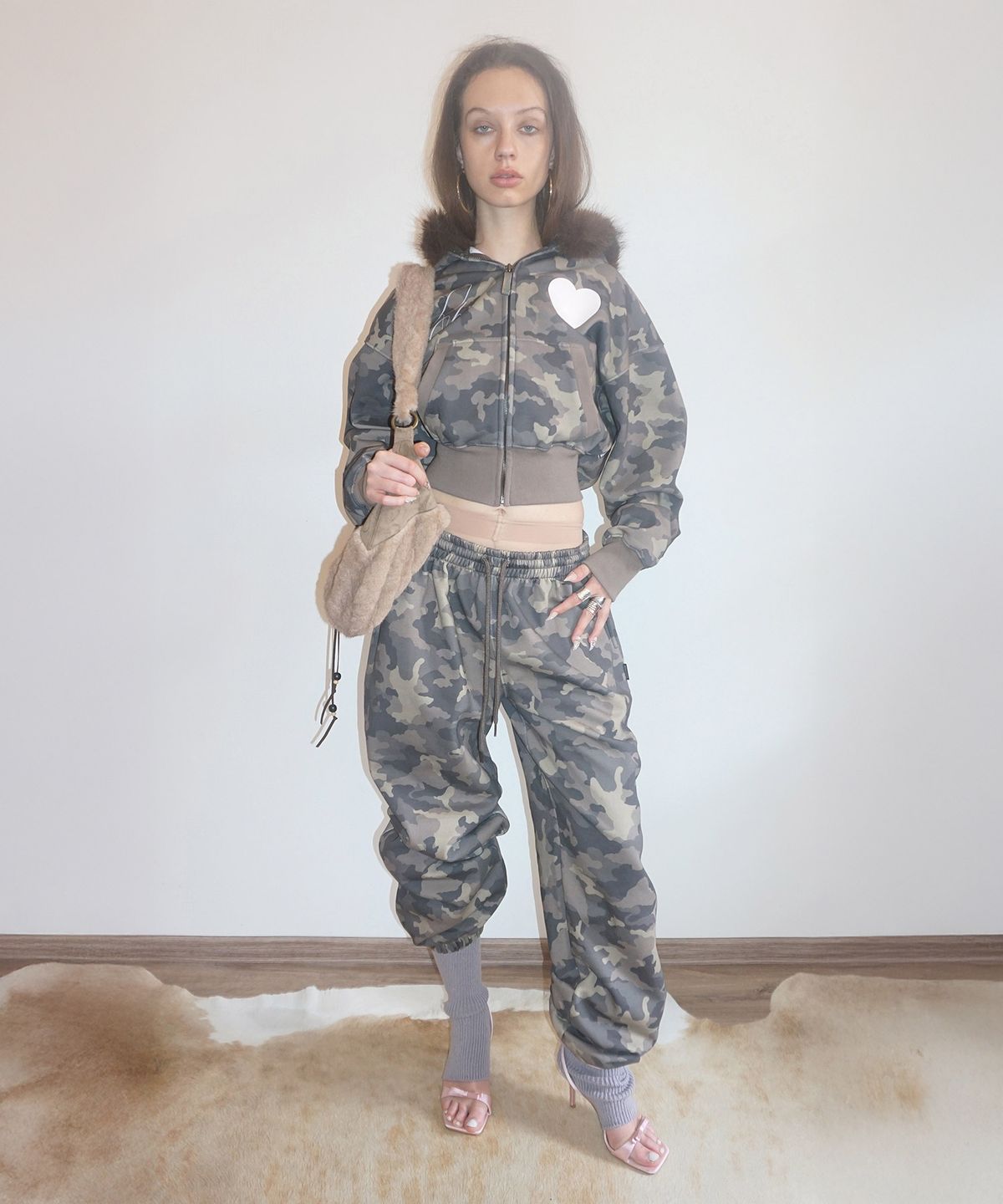 스컬프터(SCULPTOR) Faux Fur Trimming Hooded Zip-Up Forest Camo