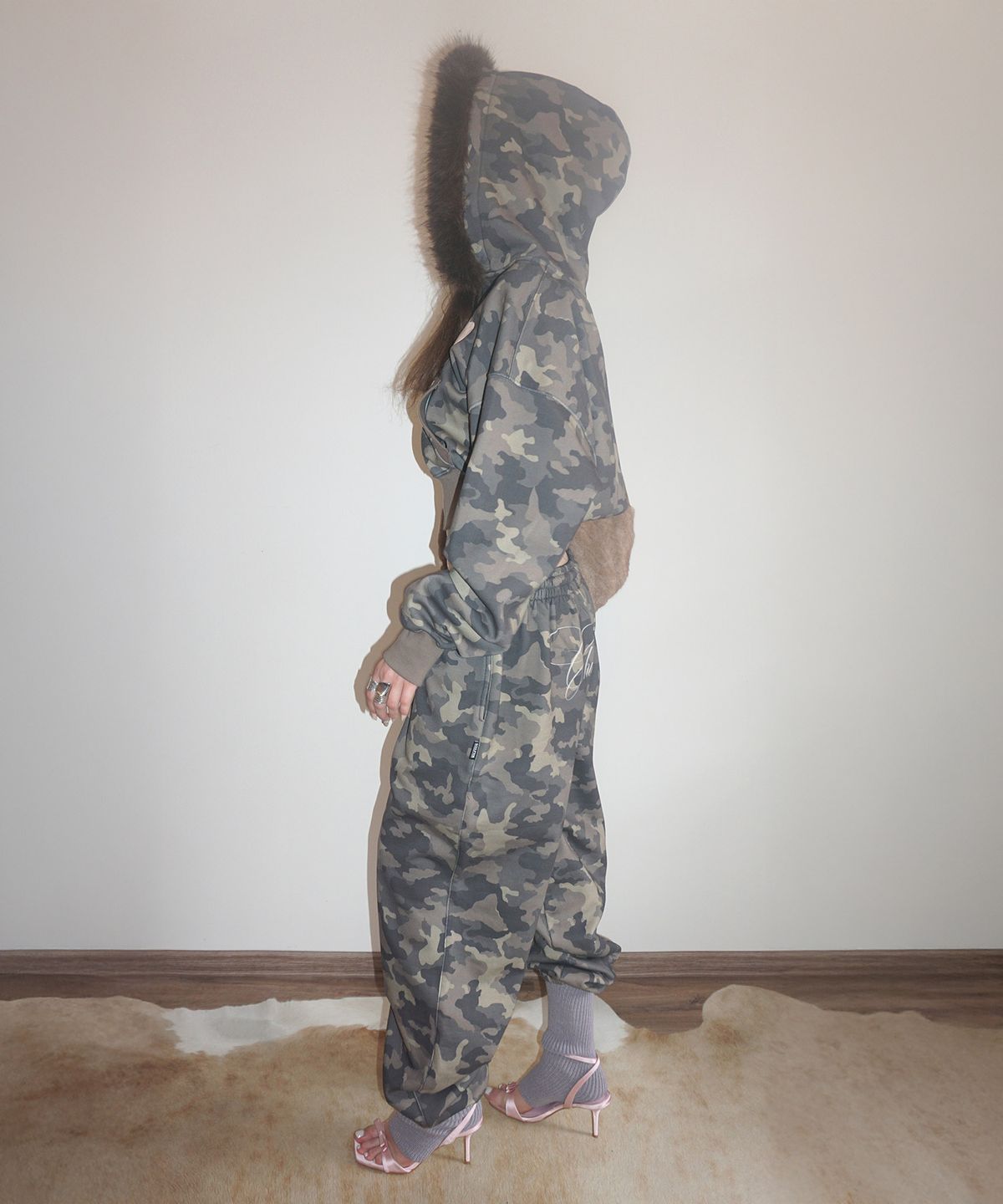 스컬프터(SCULPTOR) Faux Fur Trimming Hooded Zip-Up Forest Camo