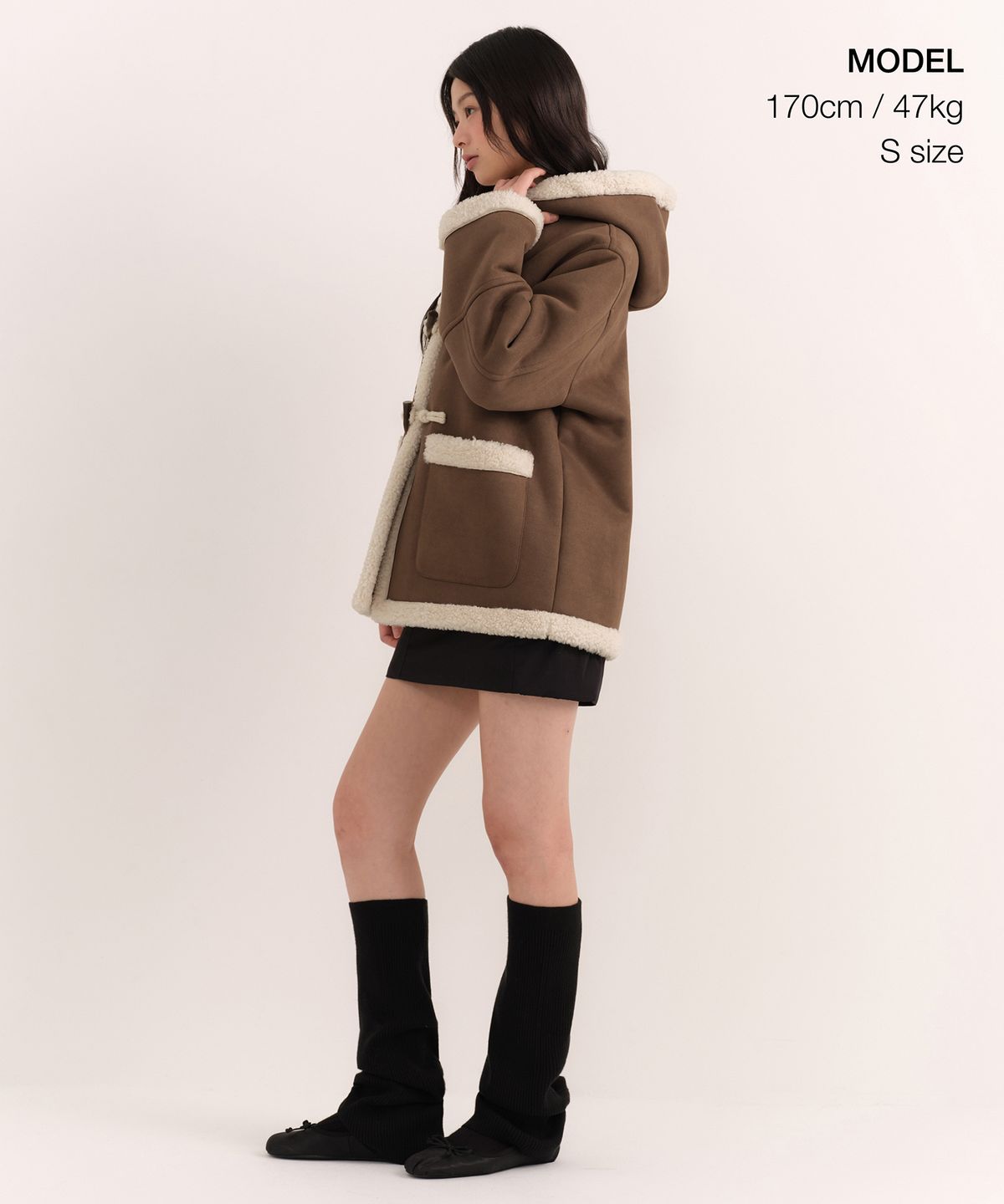 무신사 스탠다드 우먼(MUSINSA STANDARD WOMAN) 우먼즈 신세틱 스웨이드 시어링 하프 더플 코트 [라이트 브라운]