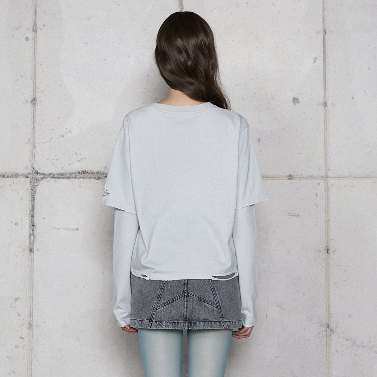 라라폭스(LALAFOX) DESTROYED LAYERED T-SHIRT LIGHT GREY BR4CL008