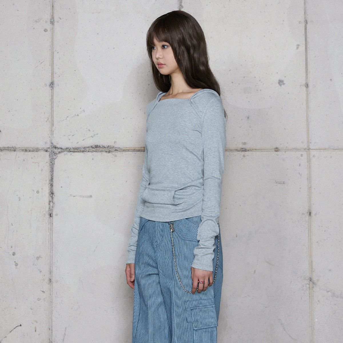 라라폭스(LALAFOX) SLIM POCKET HOODIE GREY BR4CL011