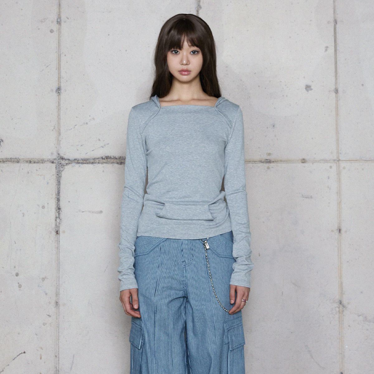 라라폭스(LALAFOX) SLIM POCKET HOODIE GREY BR4CL011