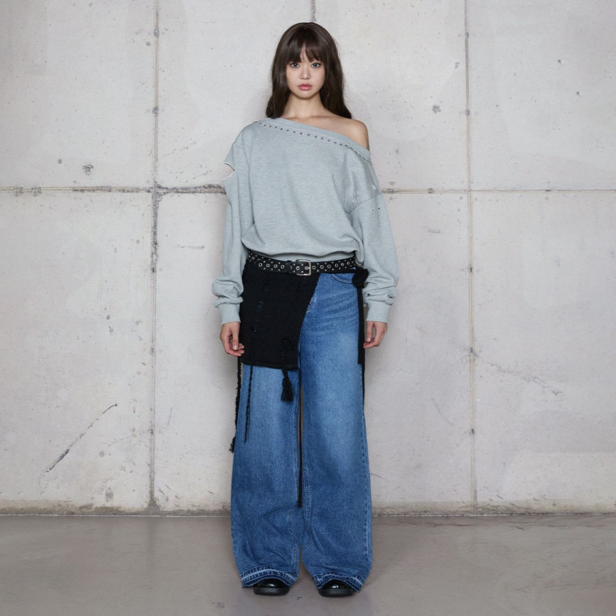 라라폭스(LALAFOX) 2WAY LAYERED KNIT BLACK BR4KS001