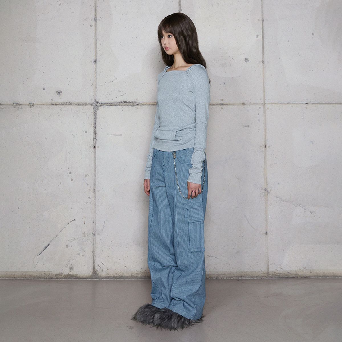 라라폭스(LALAFOX) STRIPED WIDE DENIM PANTS BLUE BR4DP001