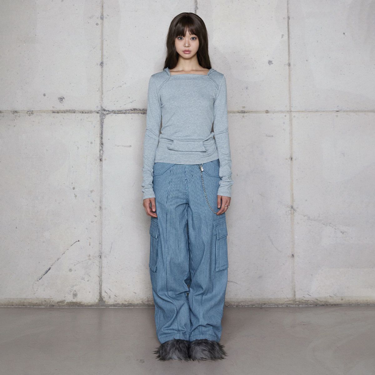 라라폭스(LALAFOX) STRIPED WIDE DENIM PANTS BLUE BR4DP001