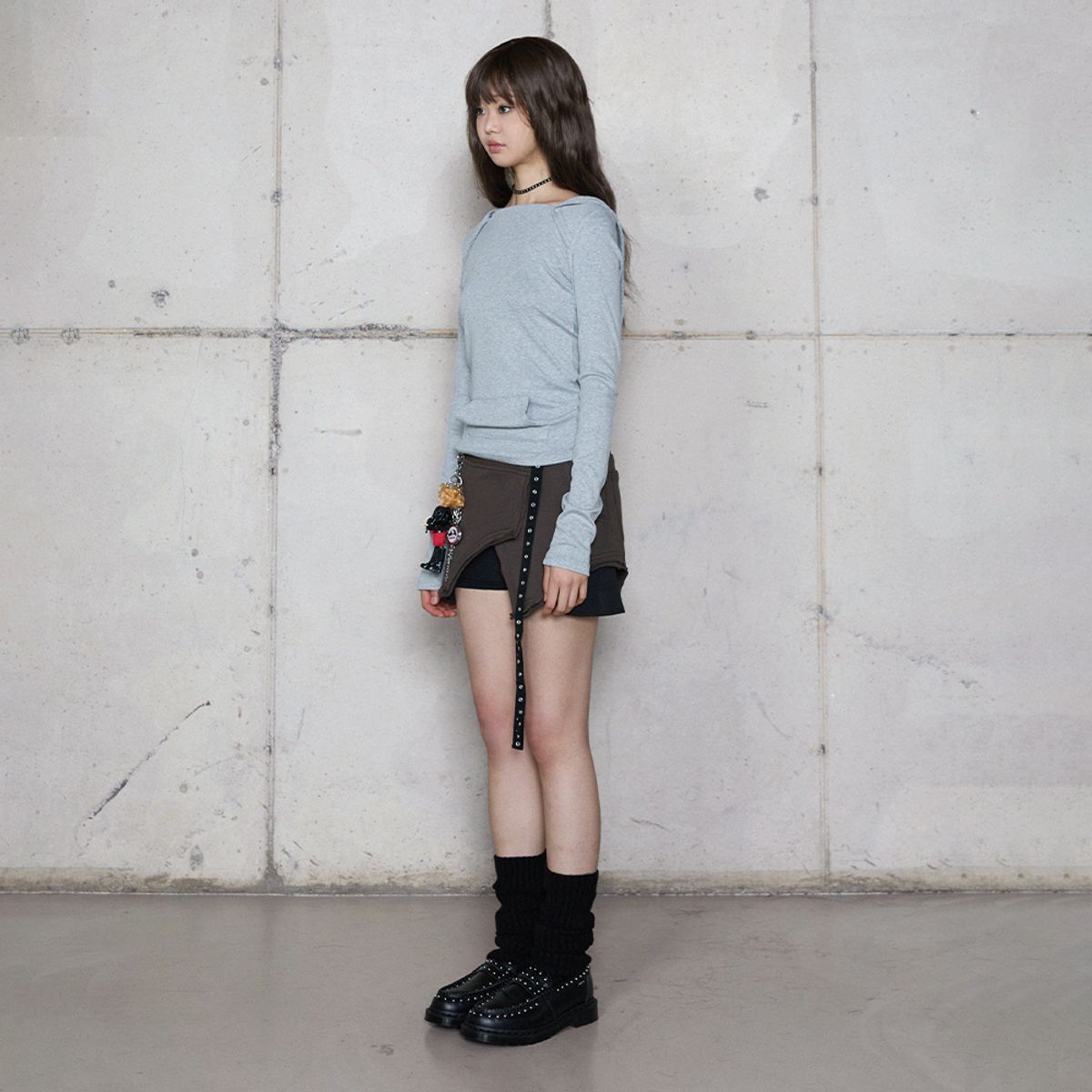 라라폭스(LALAFOX) EYELET LAYERED SWEAT SKIRT BROWN BR4CS001