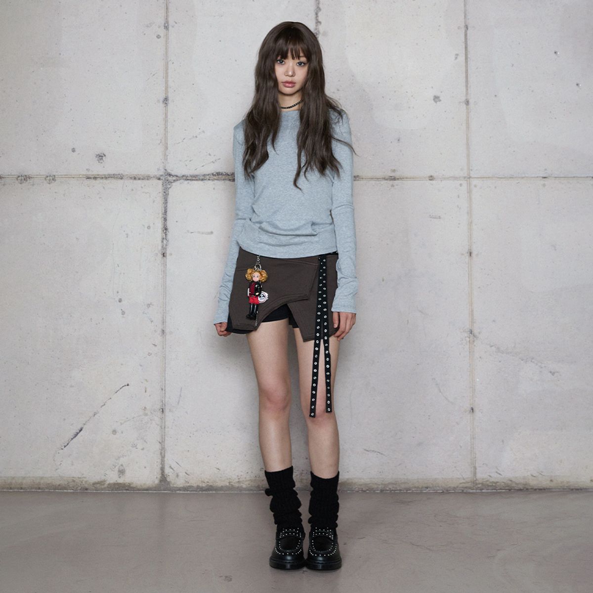 라라폭스(LALAFOX) EYELET LAYERED SWEAT SKIRT BROWN BR4CS001