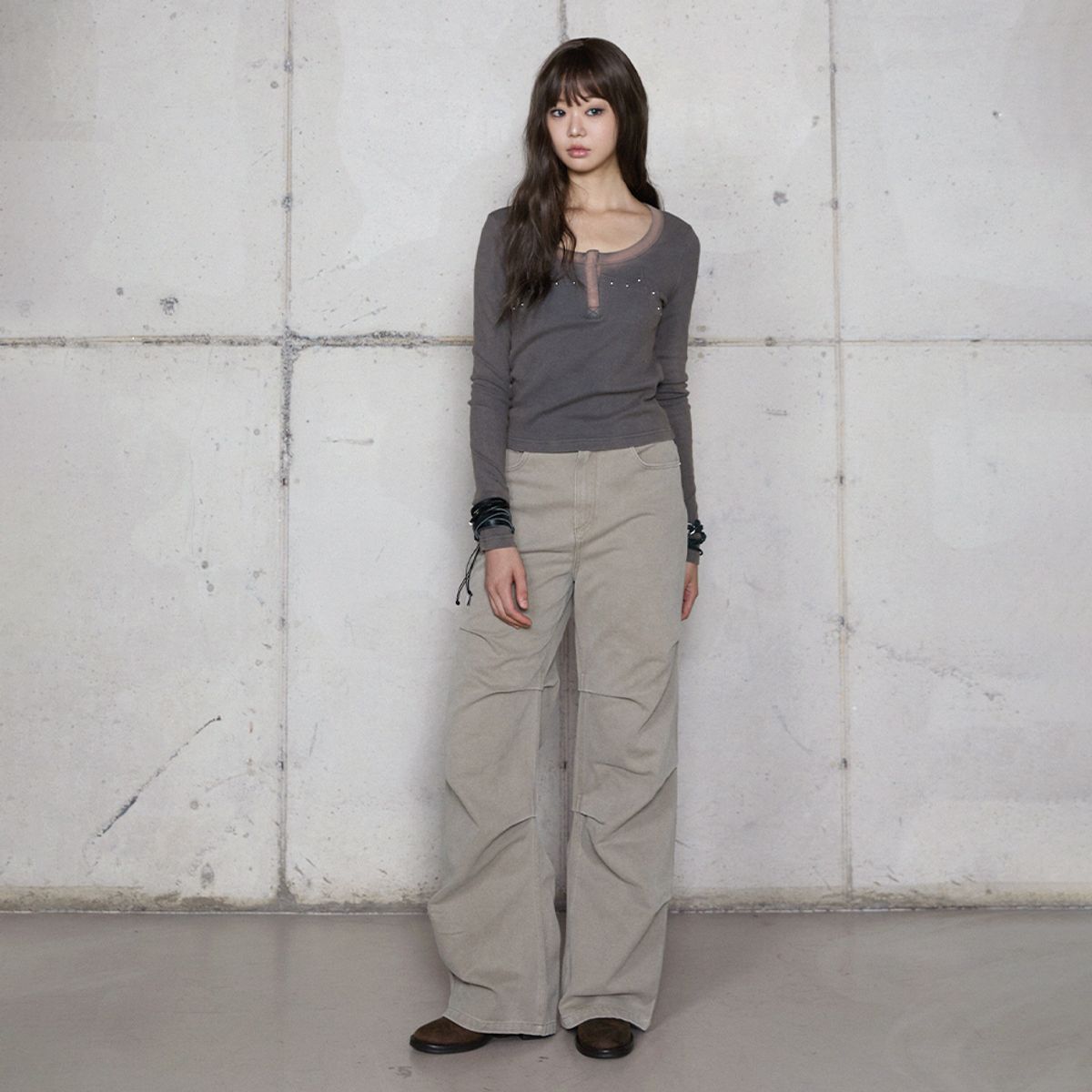 라라폭스(LALAFOX) SIDE TUCK DENIM PANTS BROWN BR4DP002
