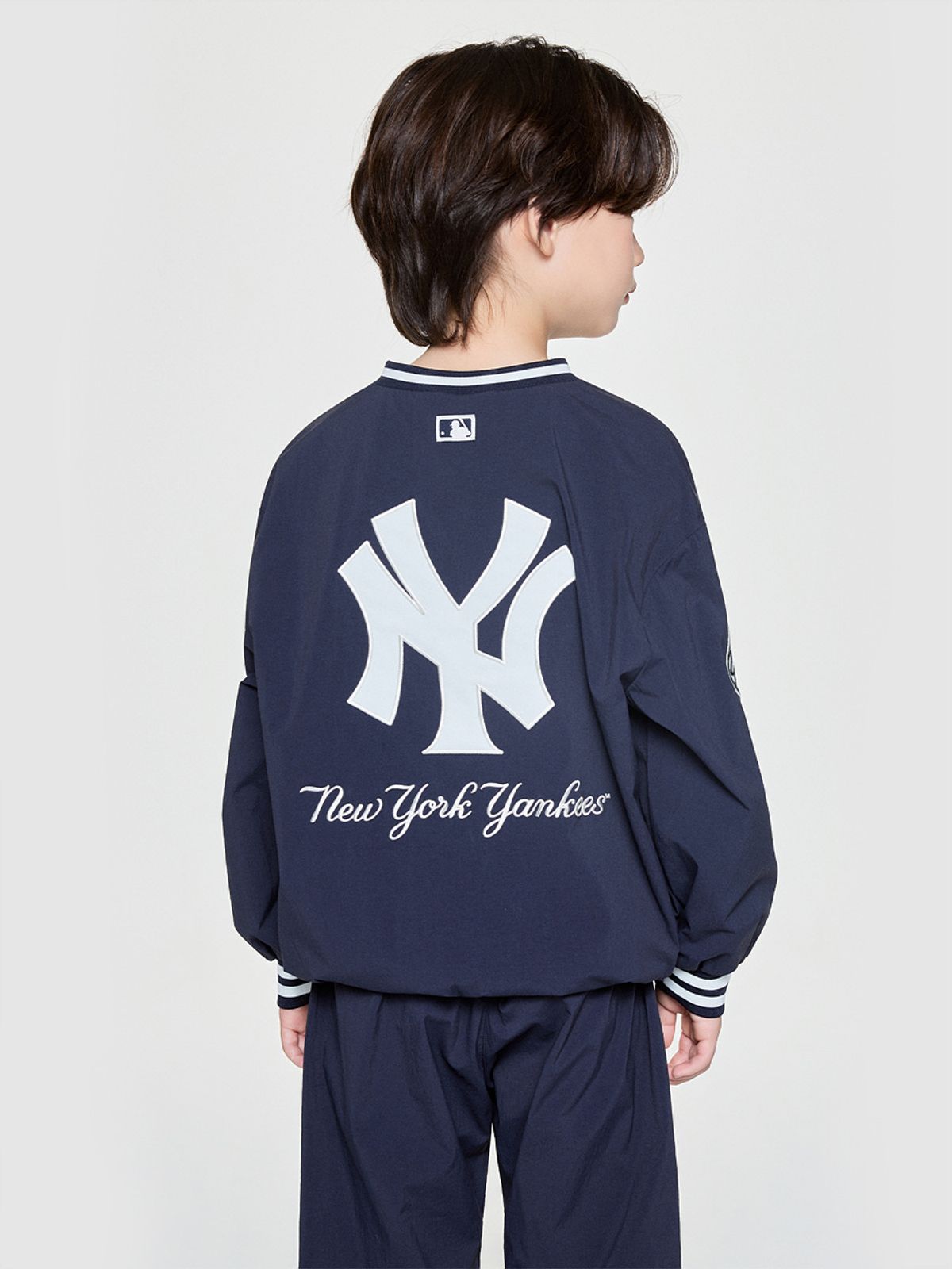 엠엘비 키즈(MLB KIDS) 스트릿 베이직 쿠퍼스 로고 우븐 맨투맨세트 NY (D.Navy)