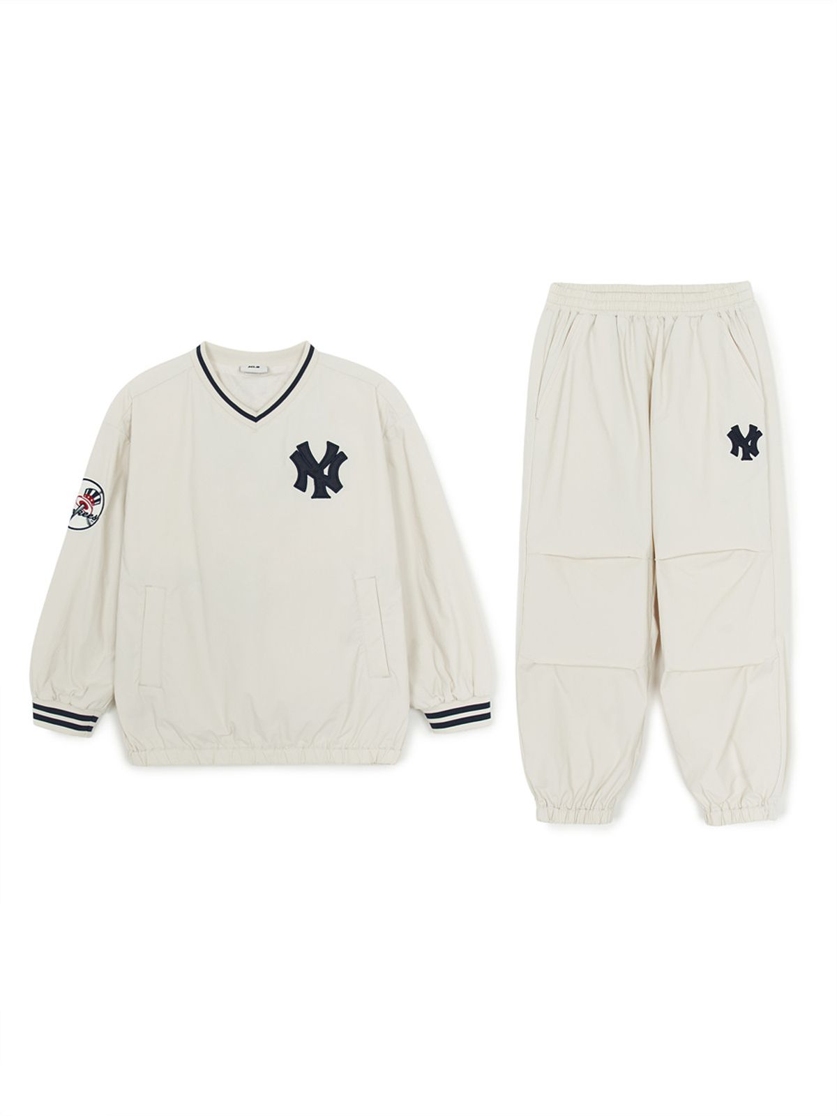 엠엘비 키즈(MLB KIDS) 스트릿 베이직 쿠퍼스 로고 우븐 맨투맨세트 NY (Cream)