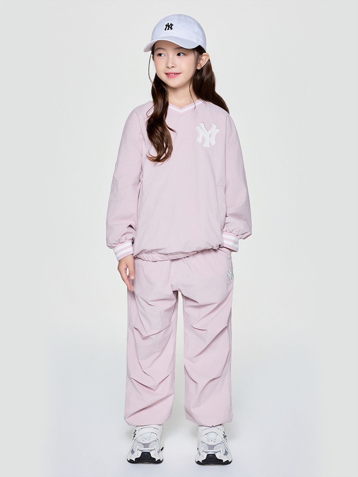 엠엘비 키즈(MLB KIDS) 스트릿 베이직 쿠퍼스 로고 우븐 맨투맨세트 NY (Mg.Pink)