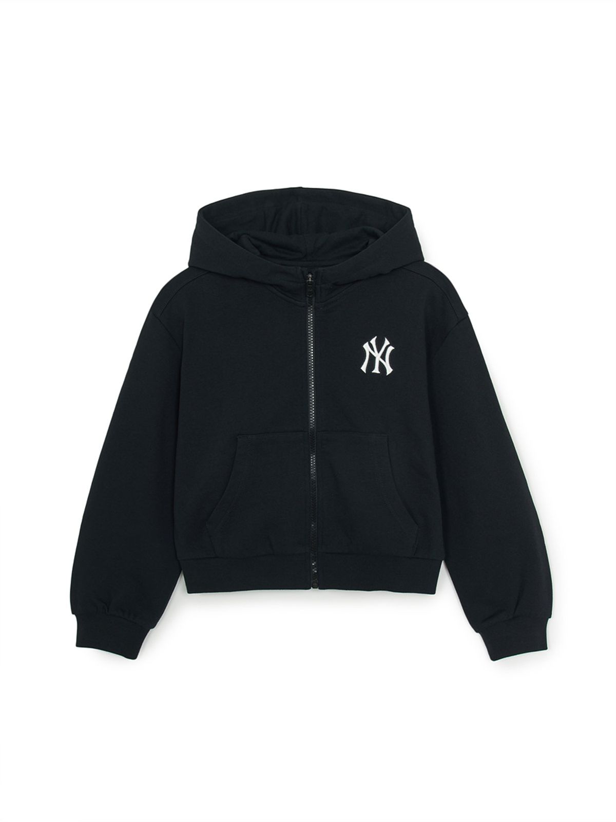 엠엘비 키즈(MLB KIDS) 베이직 여아 스몰로고 크롭 후드 집업 NY (Black)