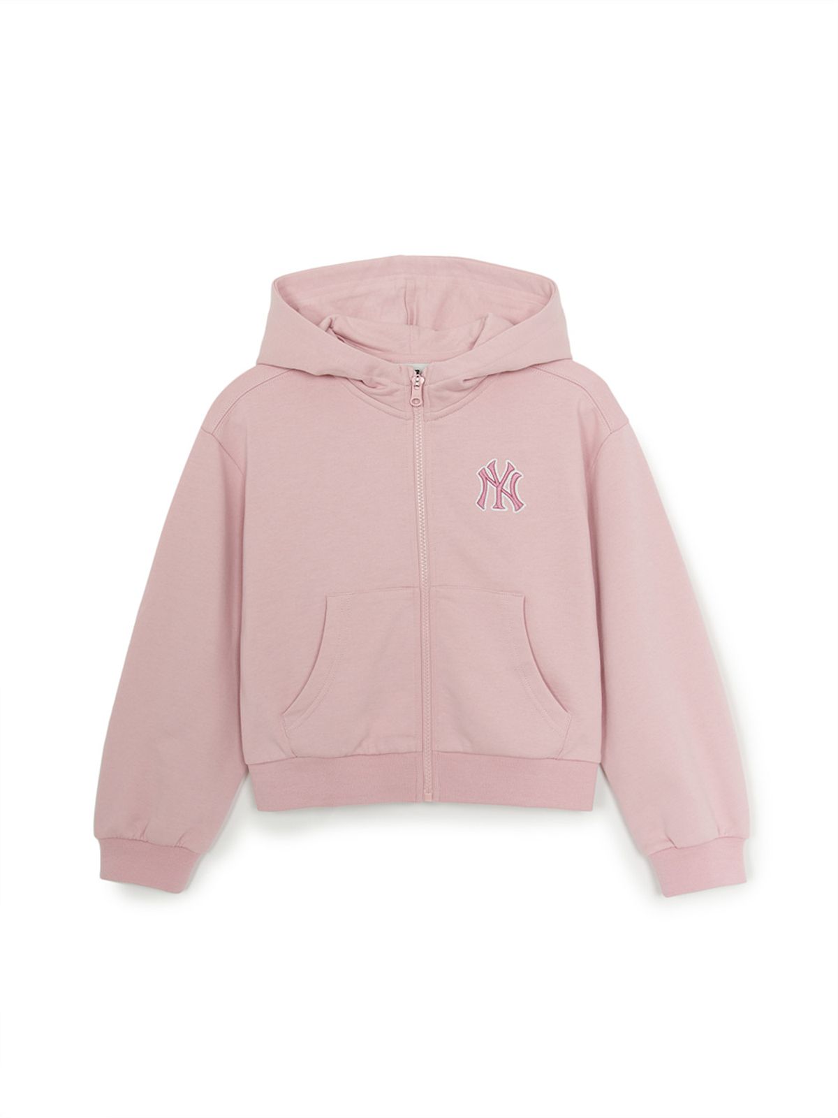 엠엘비 키즈(MLB KIDS) 베이직 여아 스몰로고 크롭 후드 집업 NY (Pink)