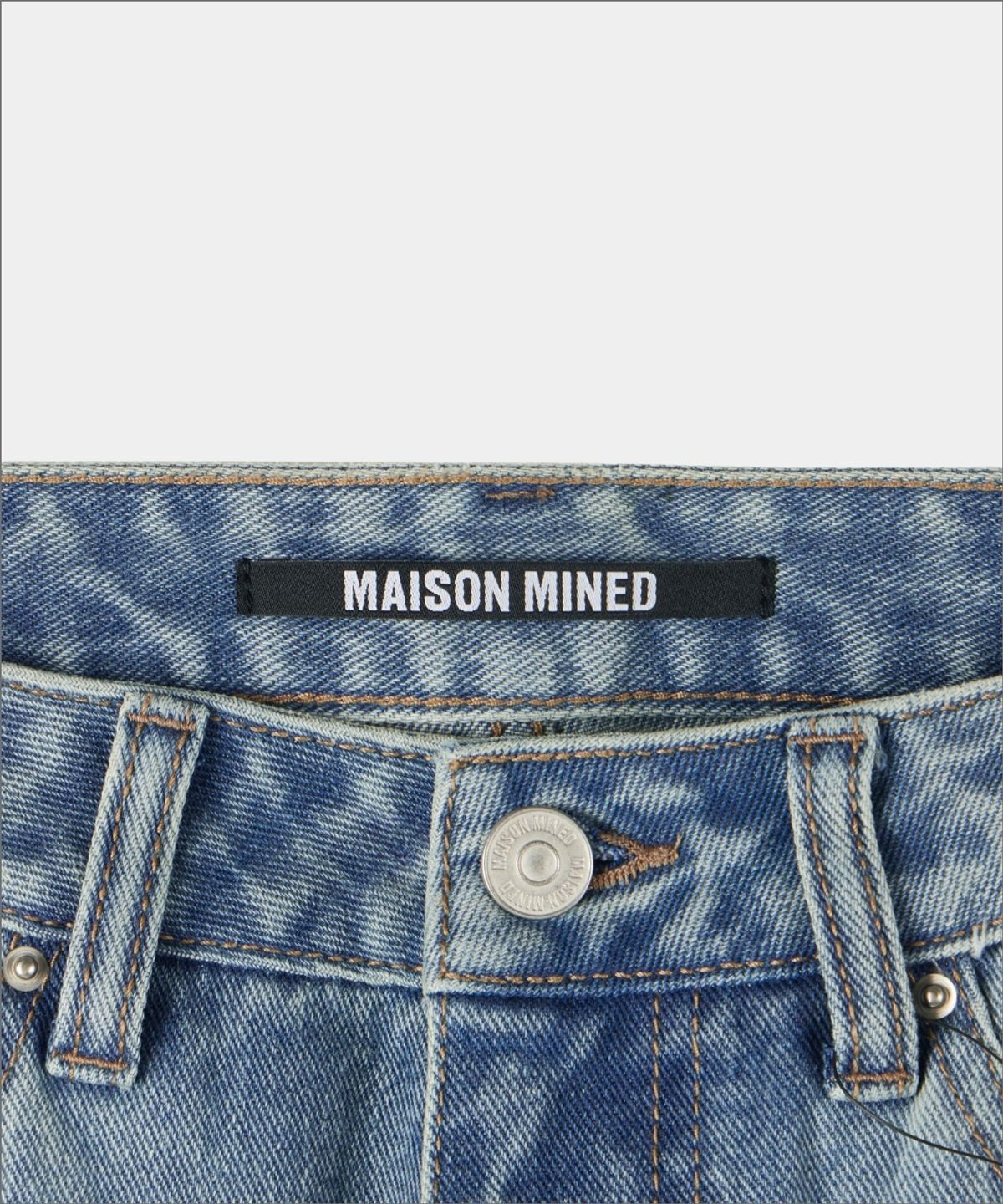 메종미네드(MAISON MINED) (W) WASHED DENIM PANTS MID BLUE