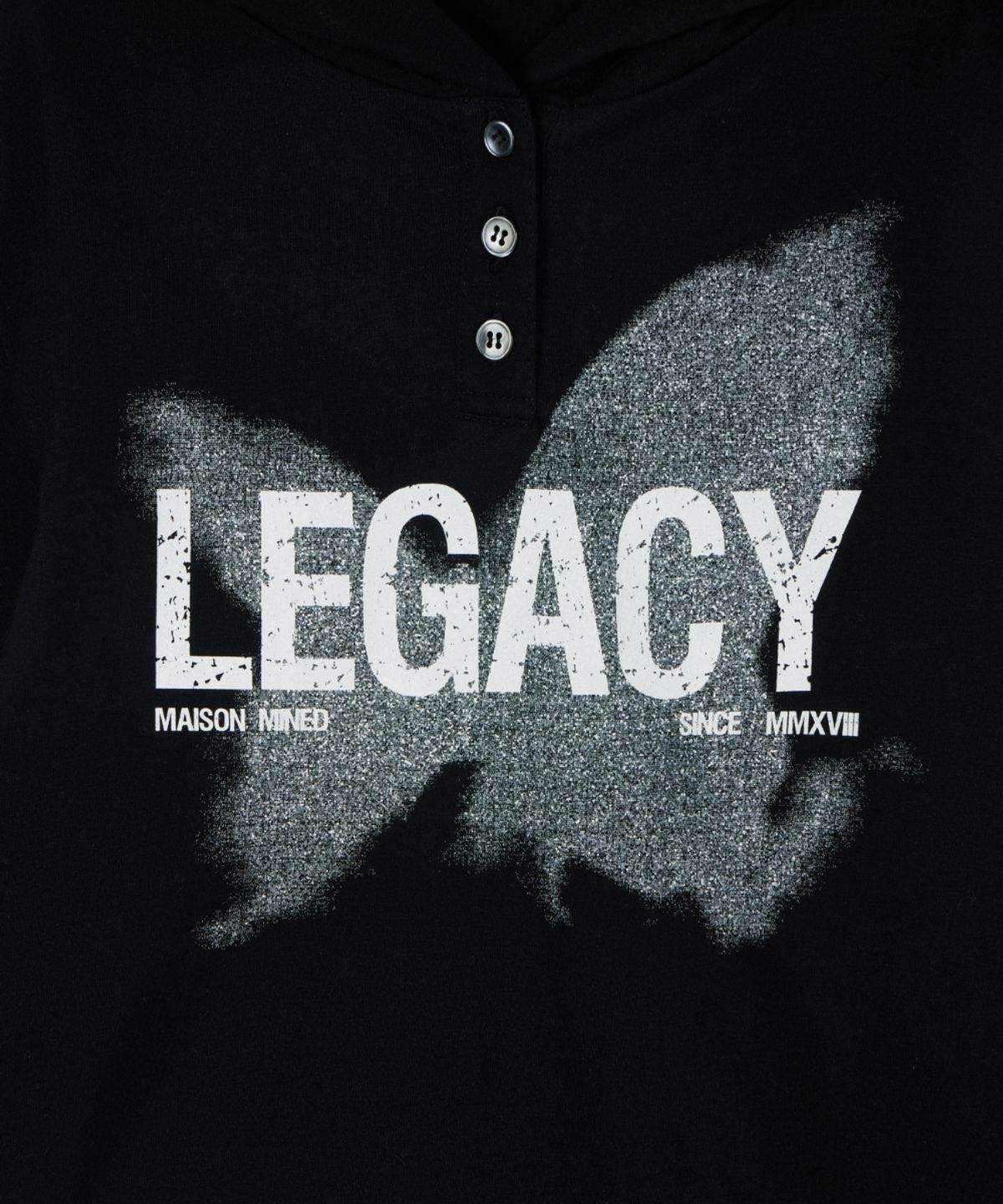 메종미네드(MAISON MINED) (W) LEGACY HOODED LONG SLEEVE BLACK