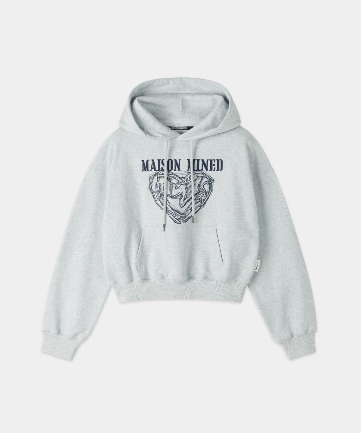 메종미네드(MAISON MINED) (W) DOODLE HEART CROP HOODIE MELANGE WHITE