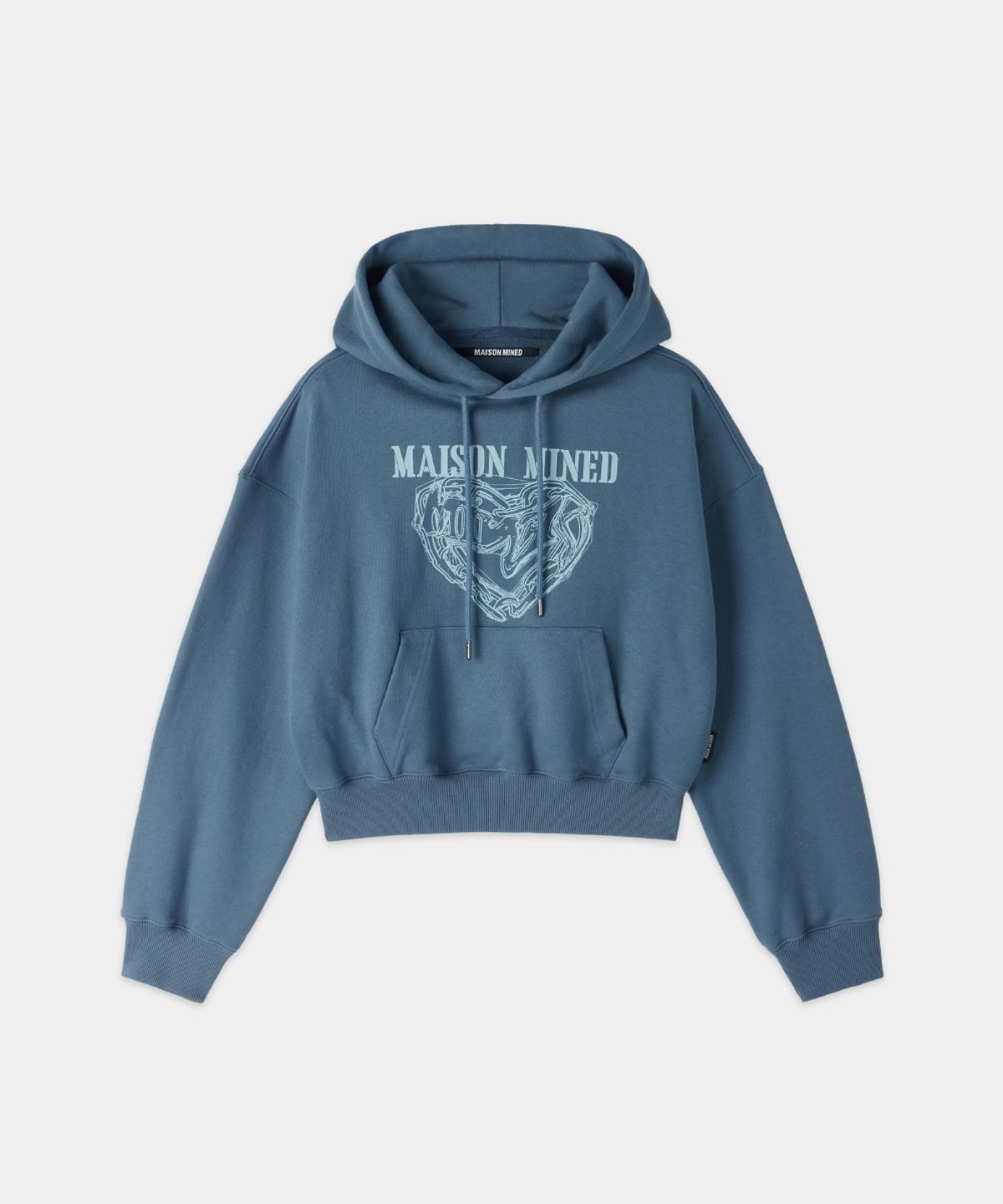 메종미네드(MAISON MINED) (W) DOODLE HEART CROP HOODIE BLUE GRAY