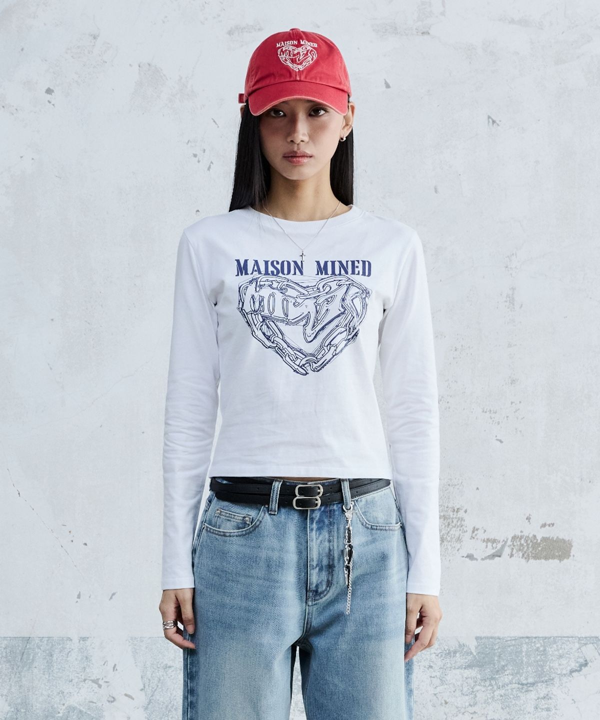 메종미네드(MAISON MINED) (W) DOODLE HEART LONG SLEEVE WHITE