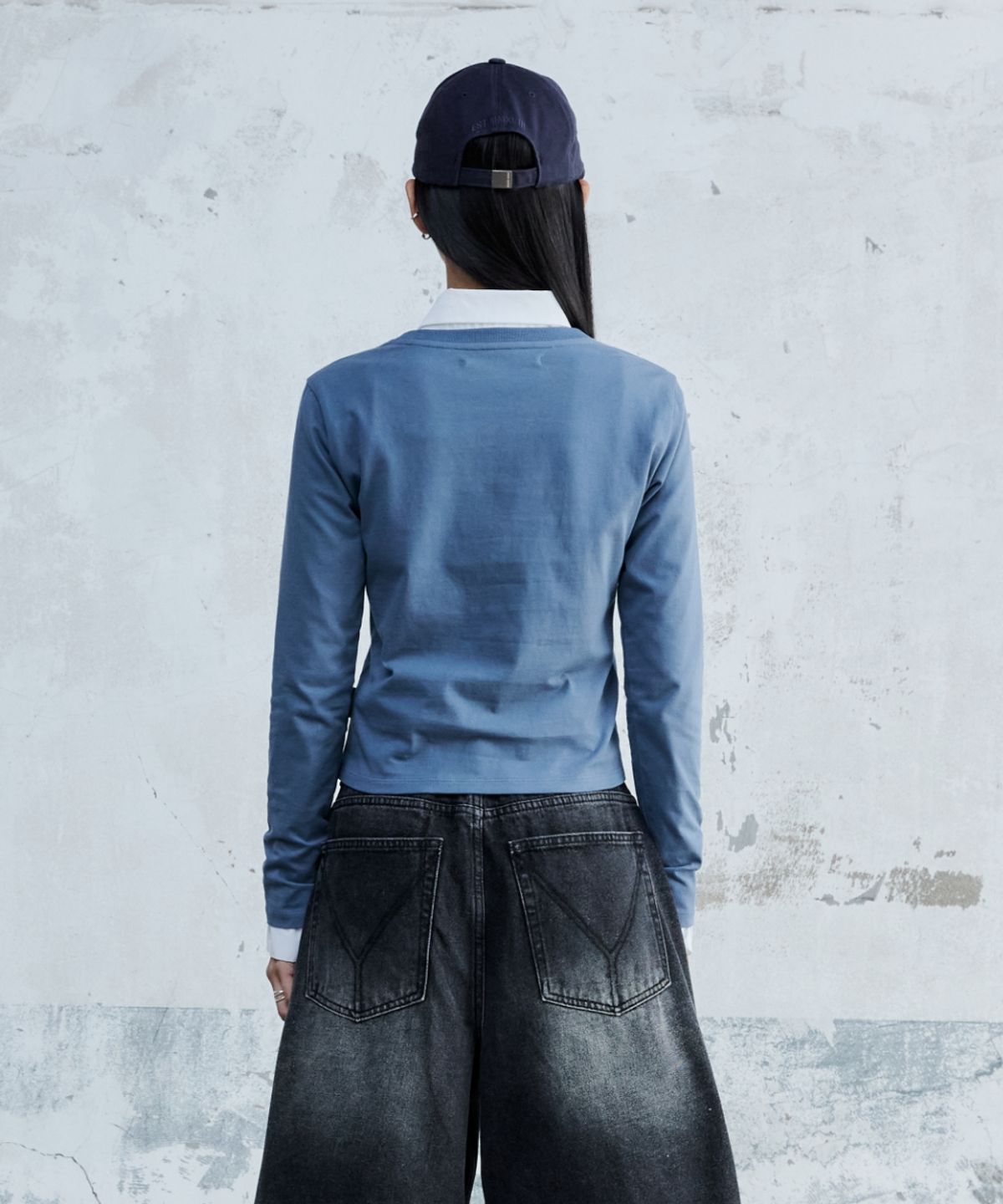 메종미네드(MAISON MINED) (W) DOODLE HEART LONG SLEEVE BLUE GRAY