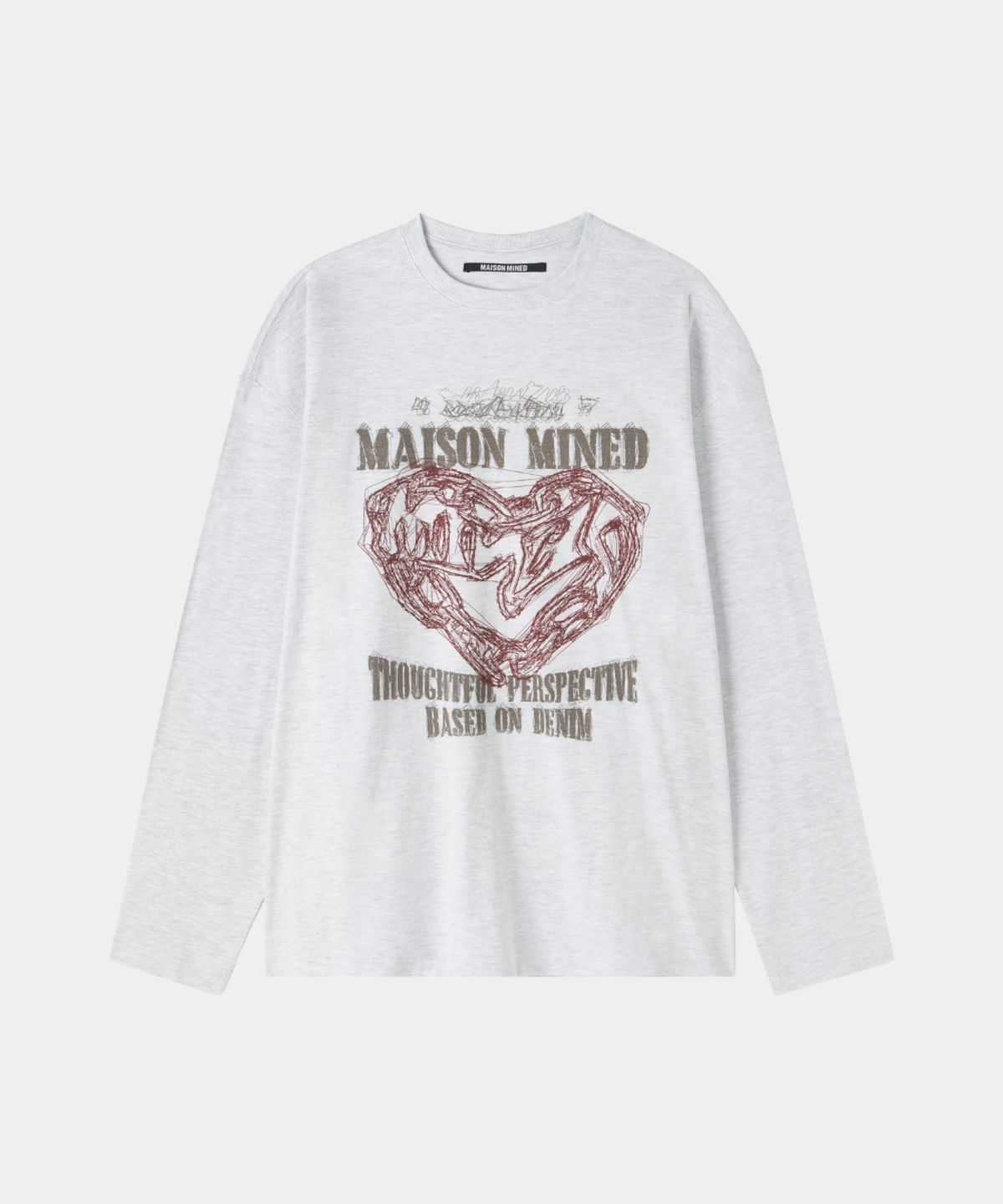 메종미네드(MAISON MINED) DOODLE HEART LONG SLEEVE MELANGE WHITE
