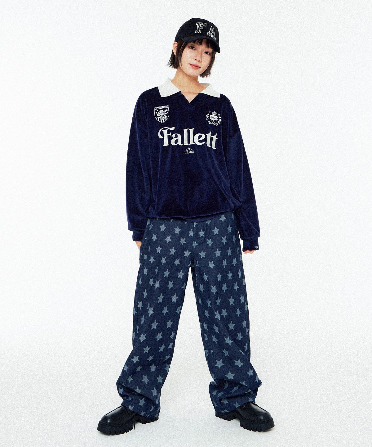 팔렛(FALLETT) 벨로아 카라 맨투맨 네이비