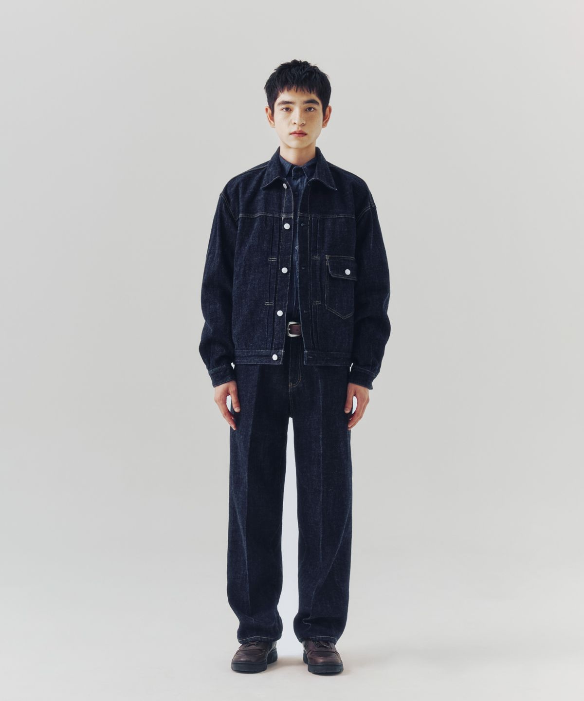 에스피오나지(ESPIONAGE) Selvedge Center Press Denim Pants Dark Indigo