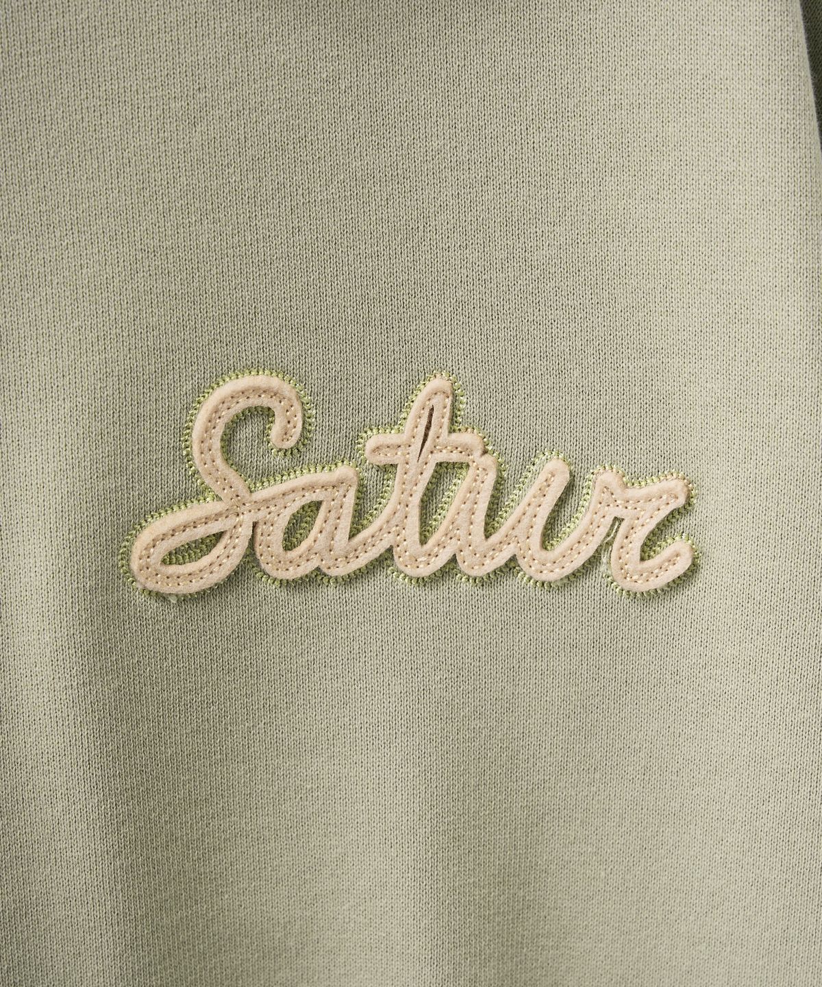 세터(SATUR) 세터 아플리케 라운드 넥 후드 티셔츠 세이지 그린