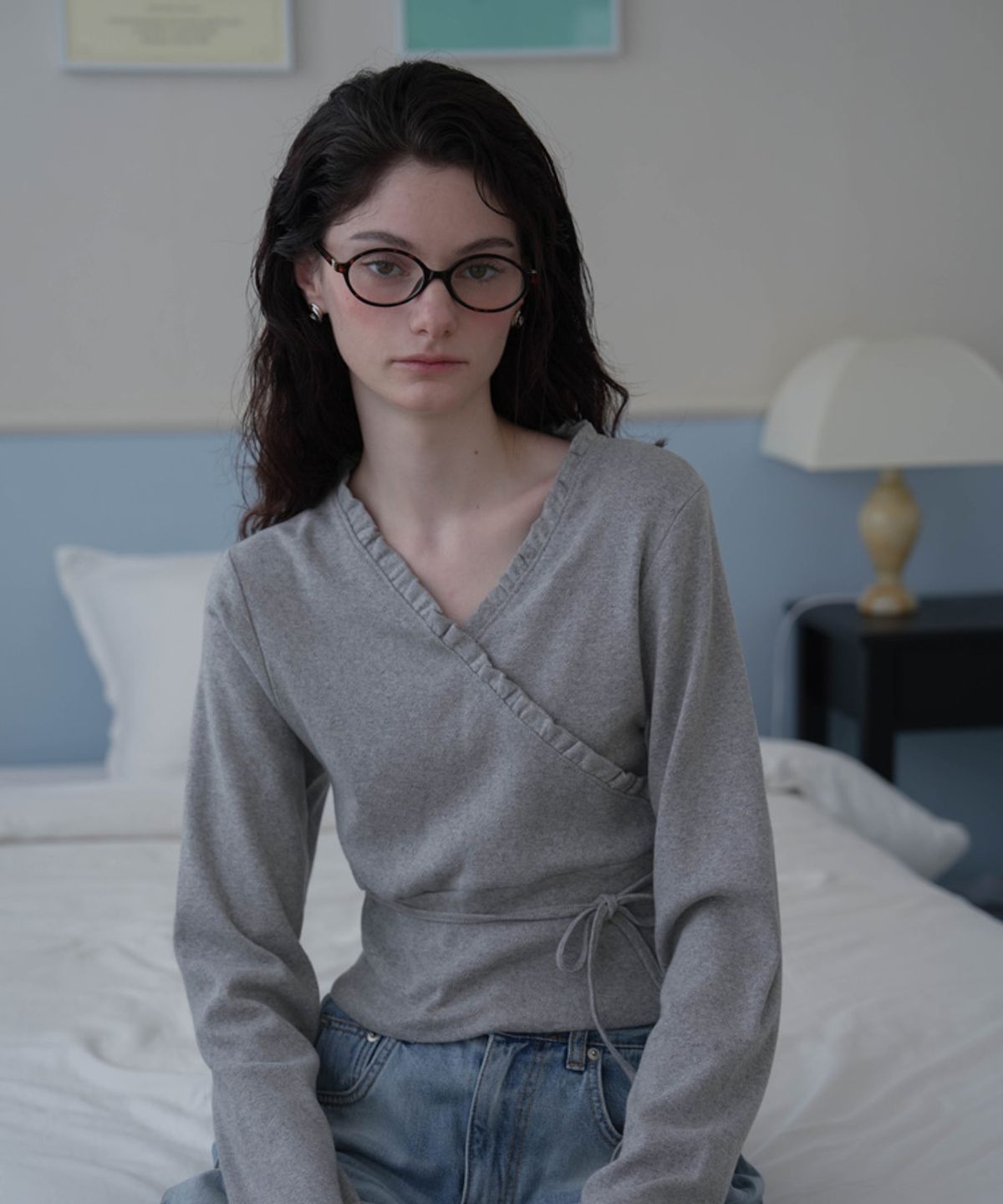 드헤베(DEHEVE) Wrap Frill Long Sleeve [Melange]