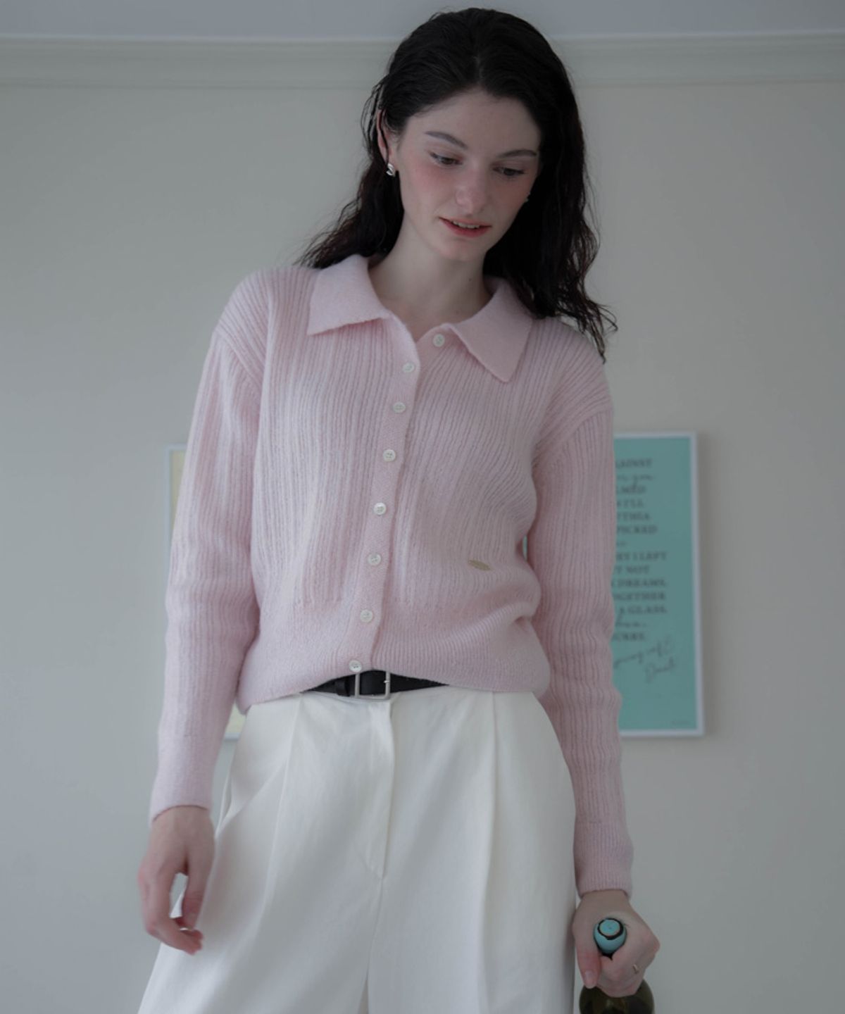 드헤베(DEHEVE) Pastel Collar Knit Cardigan [Pink]