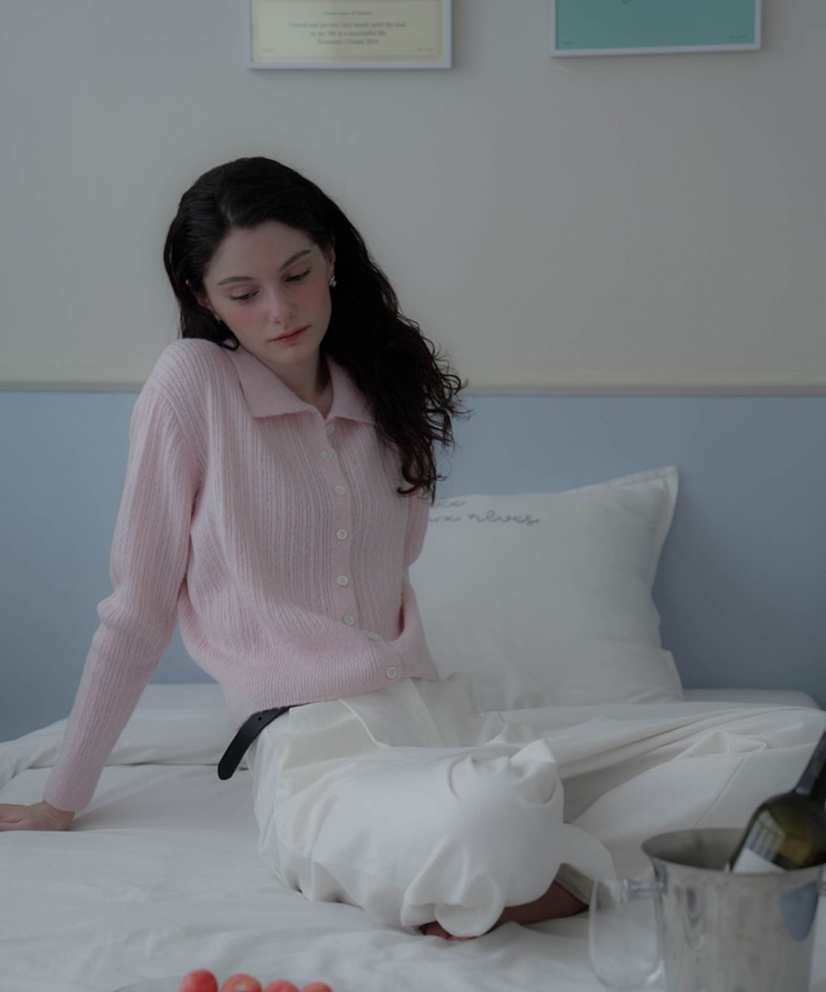 드헤베(DEHEVE) Pastel Collar Knit Cardigan [Pink]